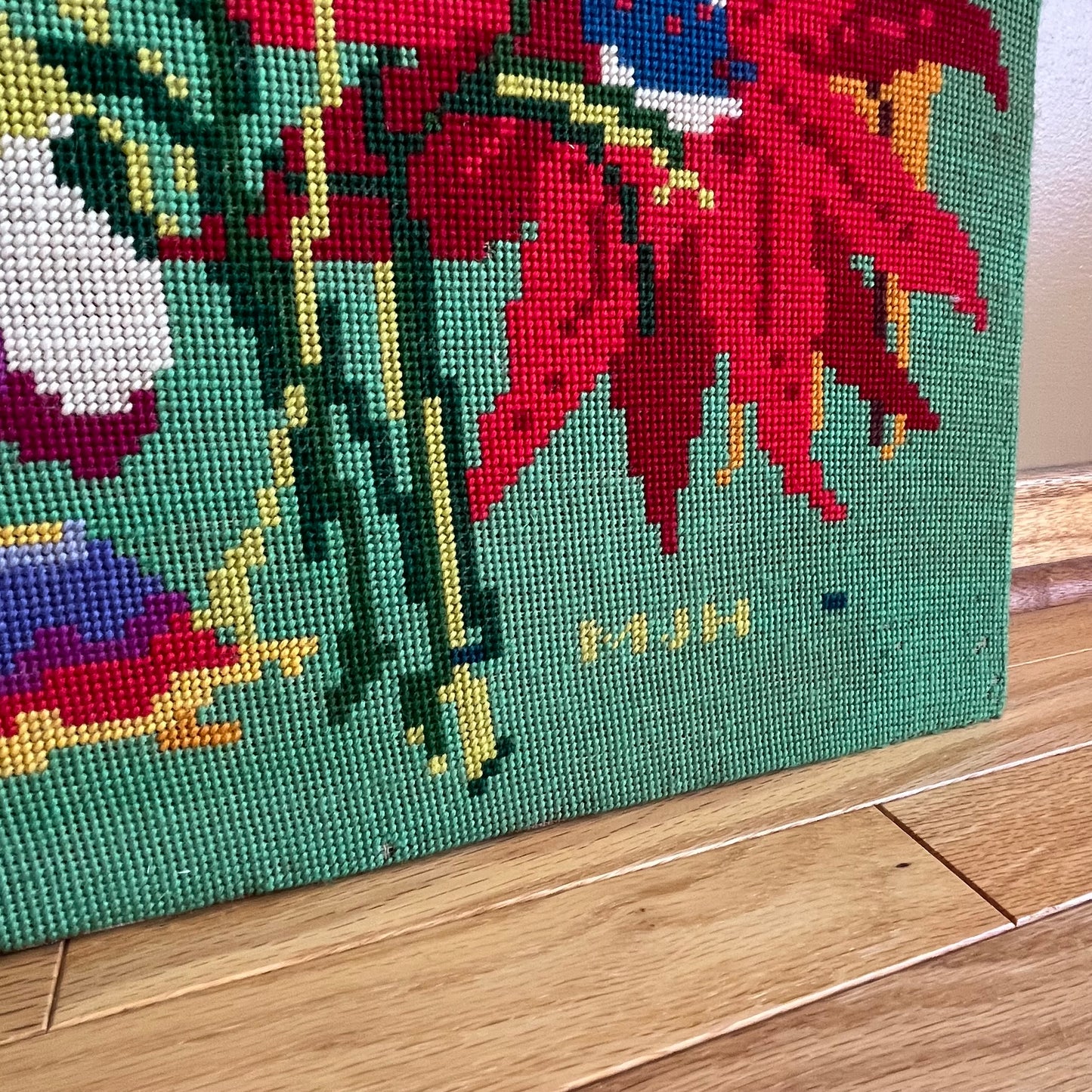 Vintage Floral and Giraffe Knit Needlepoint Cross Stitch Artwork