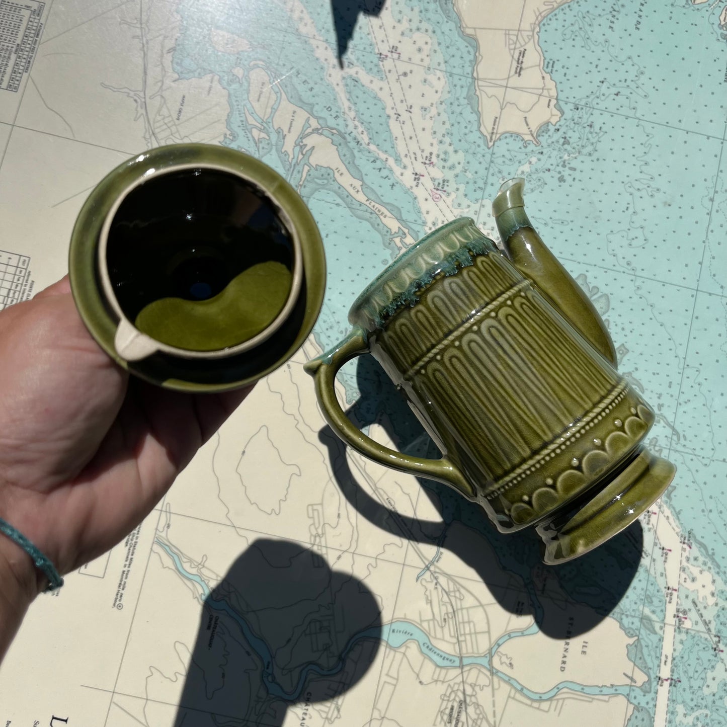 Vintage MCM Mossy Green Ceramic Teapot Made in Japan
