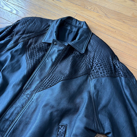 Vintage 80s Black Leather Bomber Jacket