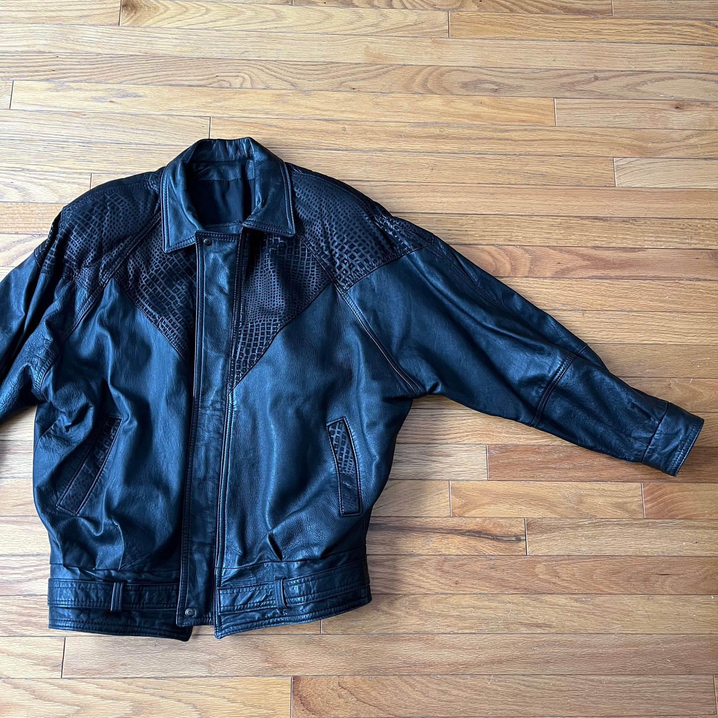 Vintage 80s Black Leather Bomber Jacket