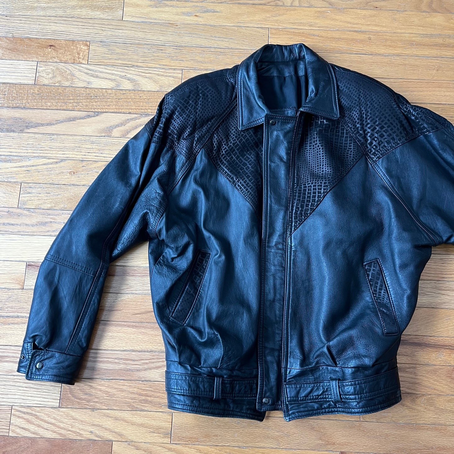 Vintage 80s Black Leather Bomber Jacket
