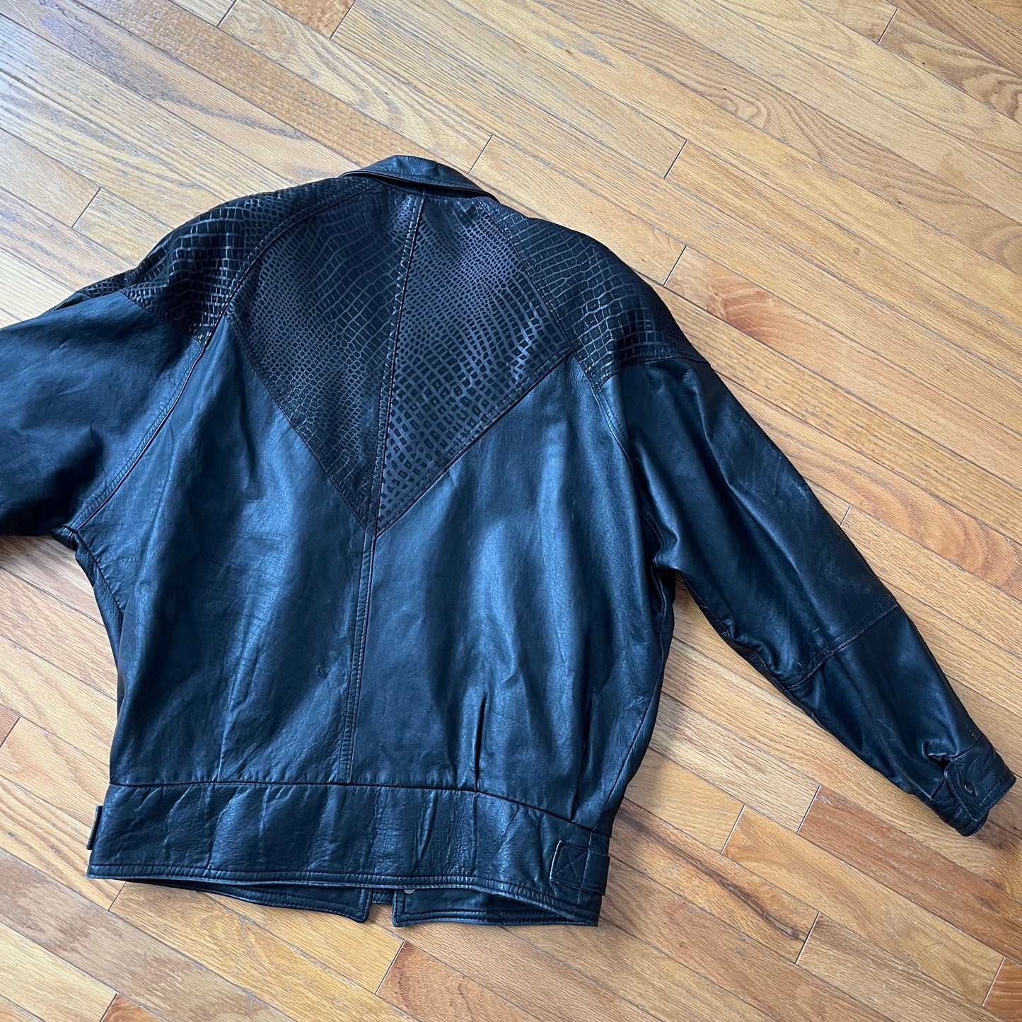 Vintage 80s Black Leather Bomber Jacket