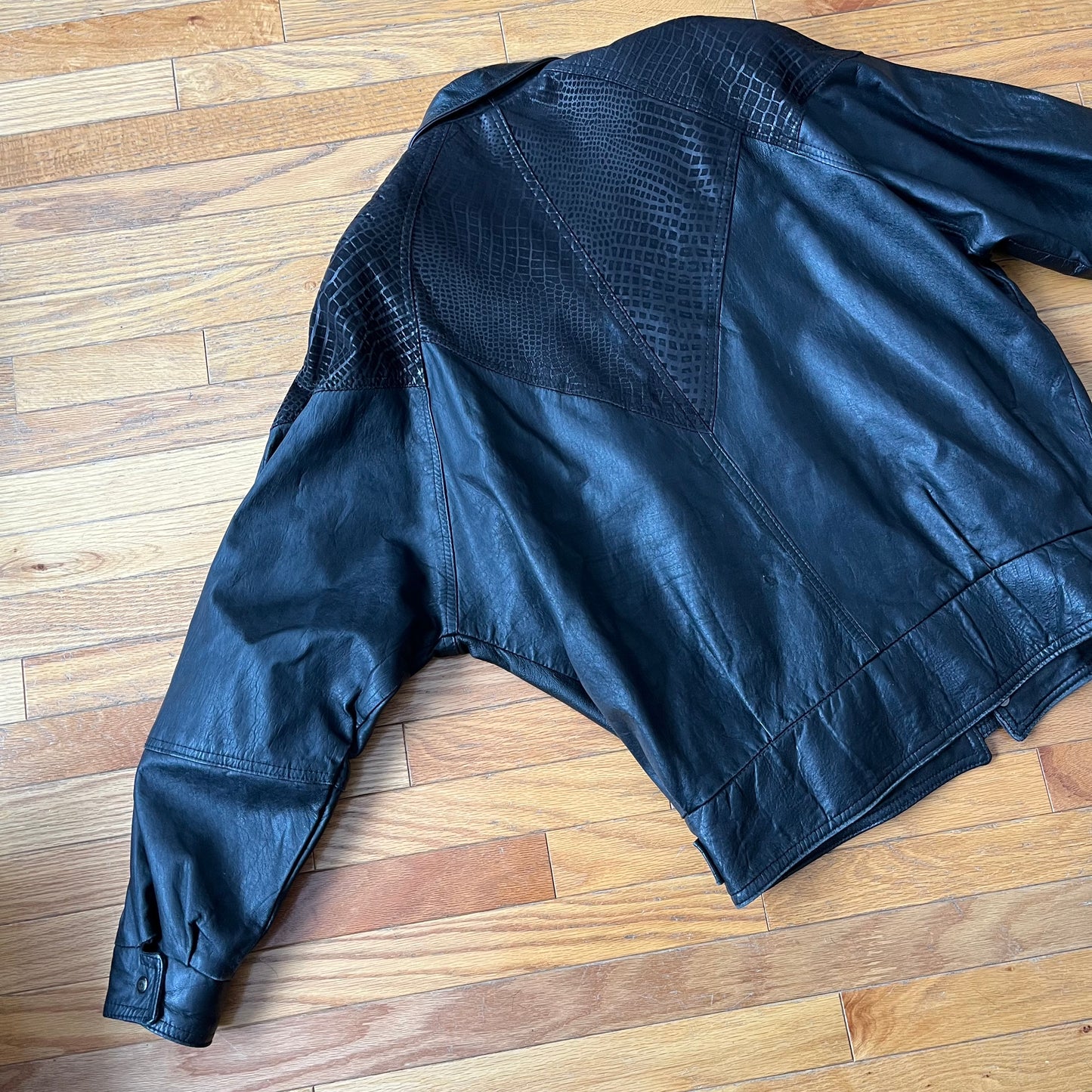 Vintage 80s Black Leather Bomber Jacket