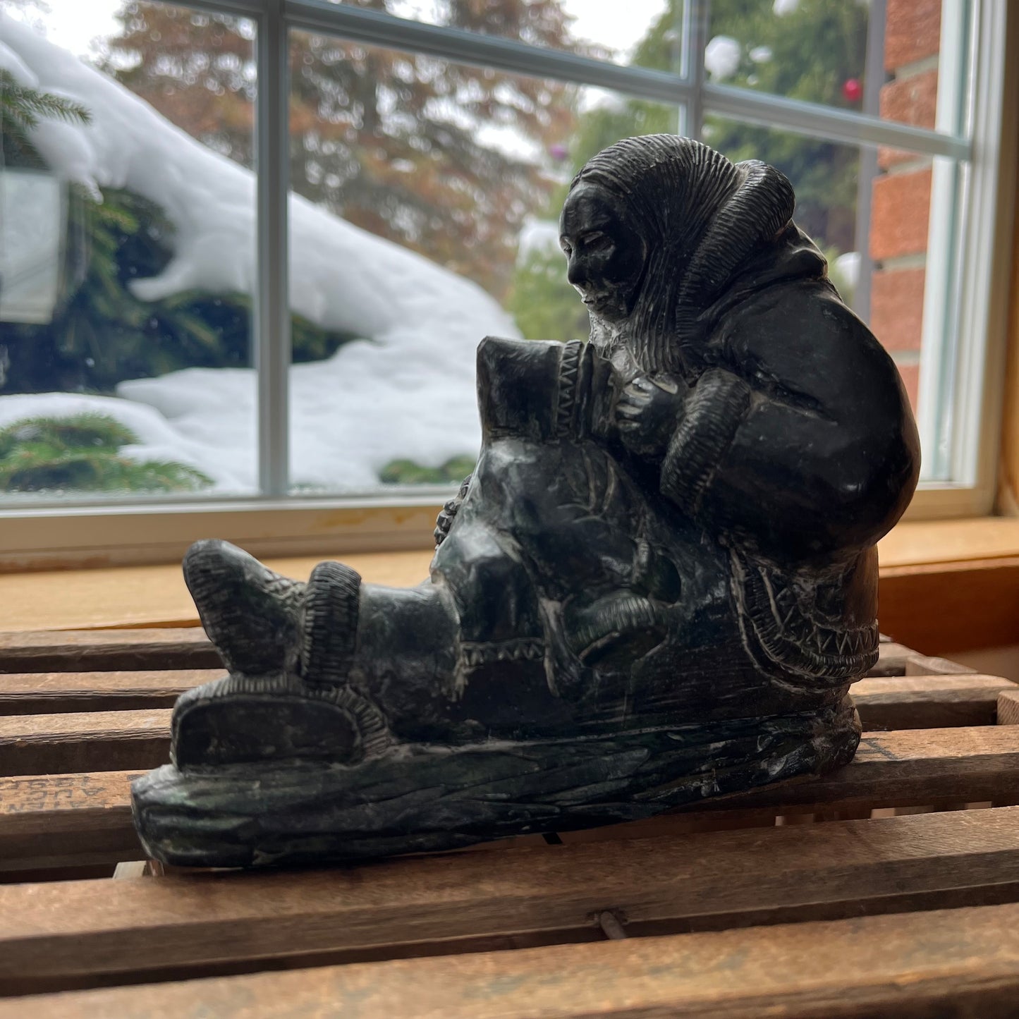 Vintage Mother & Child Carving by The Wolf Sculptures Canada