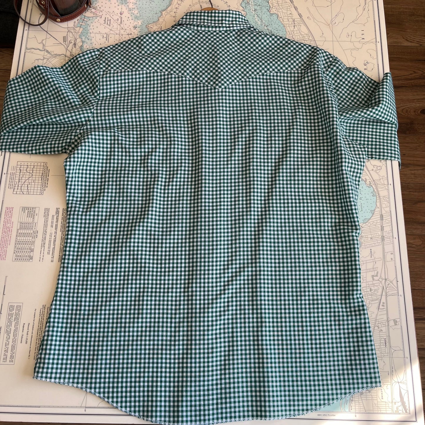 Vintage Wrangler Western Green and White Gingham Button Up Shirt