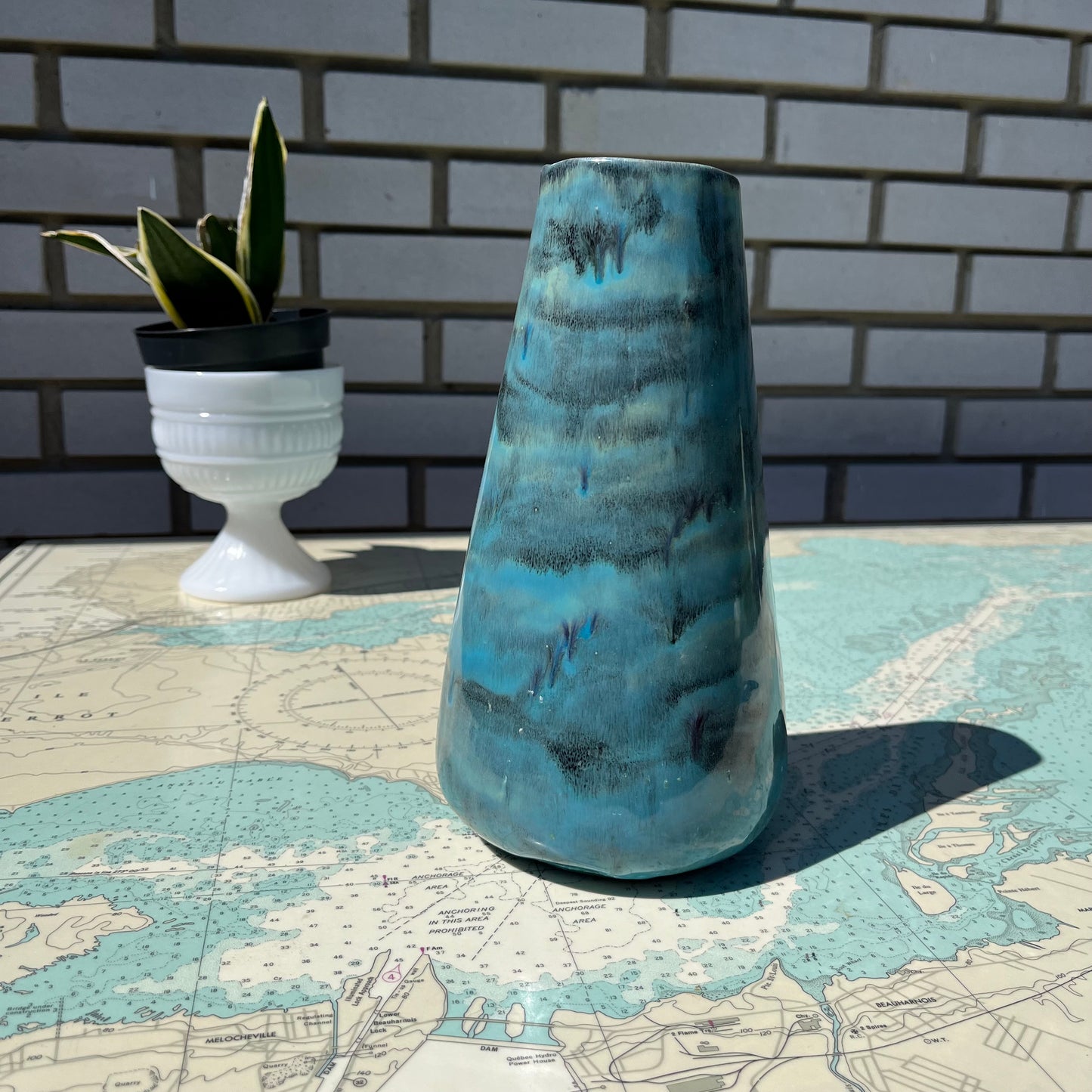 Vintage Hand Thrown Blue Green Drip Vase
