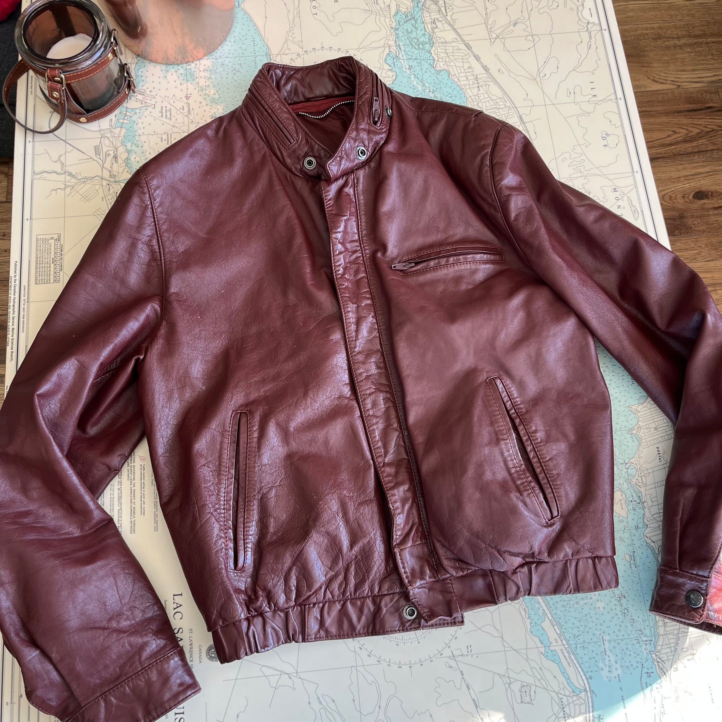 Vintage Burgundy Leather Motorcycle Jacket