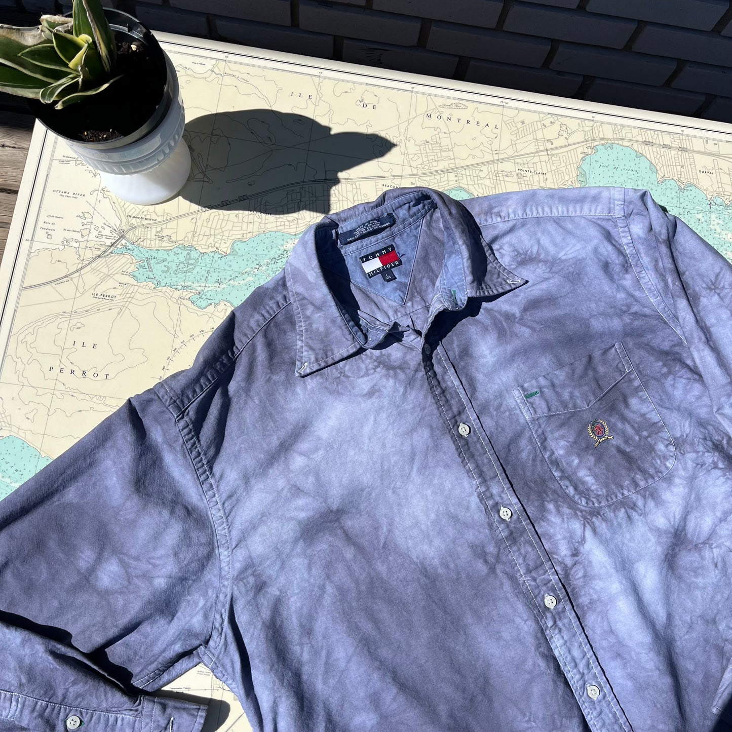 Upcycled Tommy Hilfiger Rough Dyed Navy Button Up
