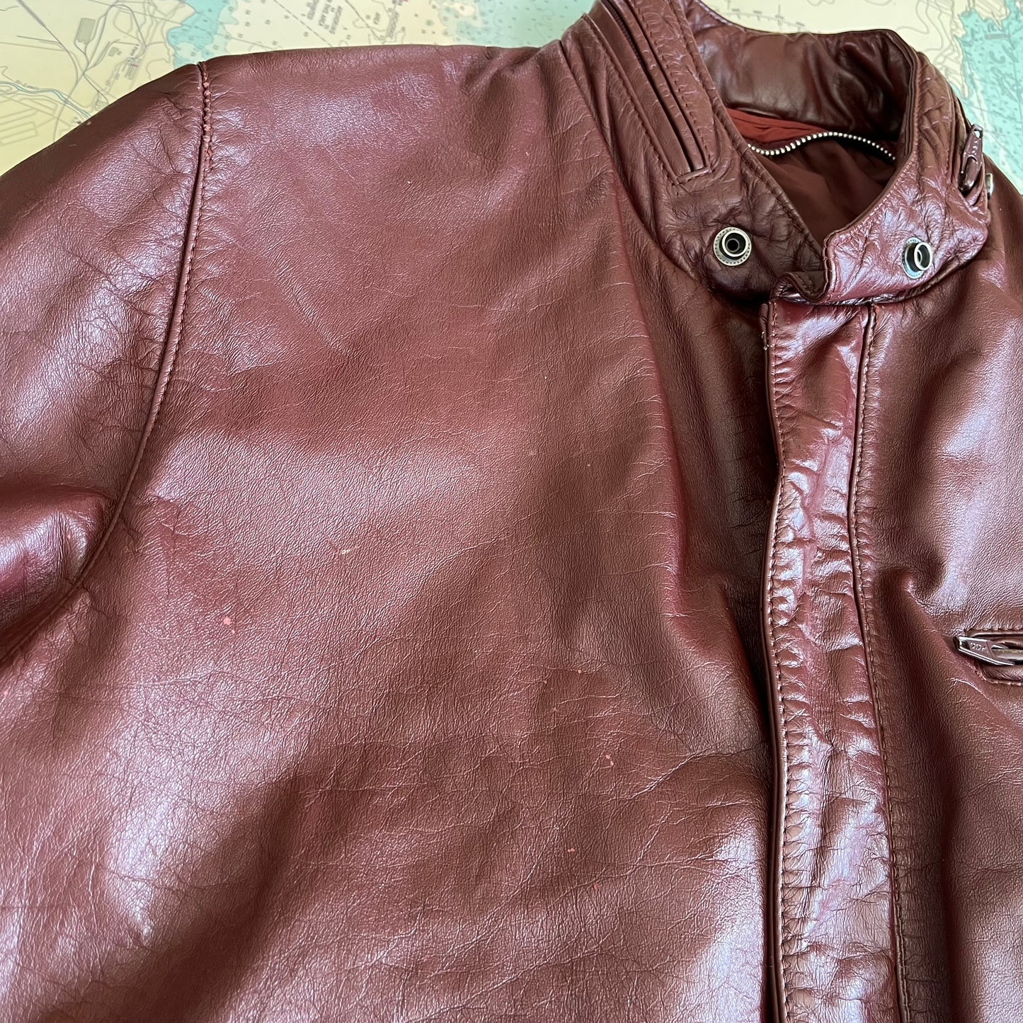 Vintage Burgundy Leather Motorcycle Jacket