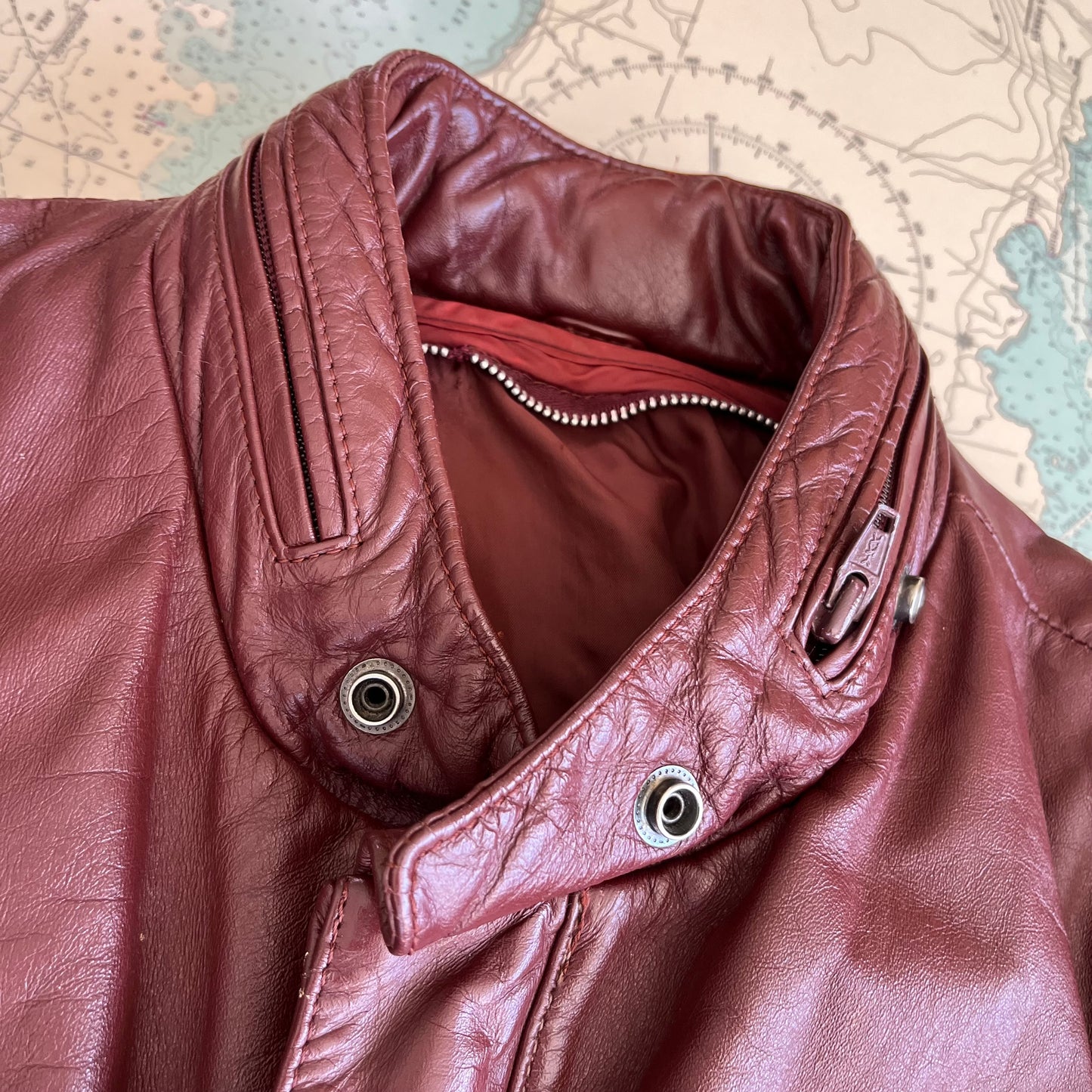 Vintage Burgundy Leather Motorcycle Jacket