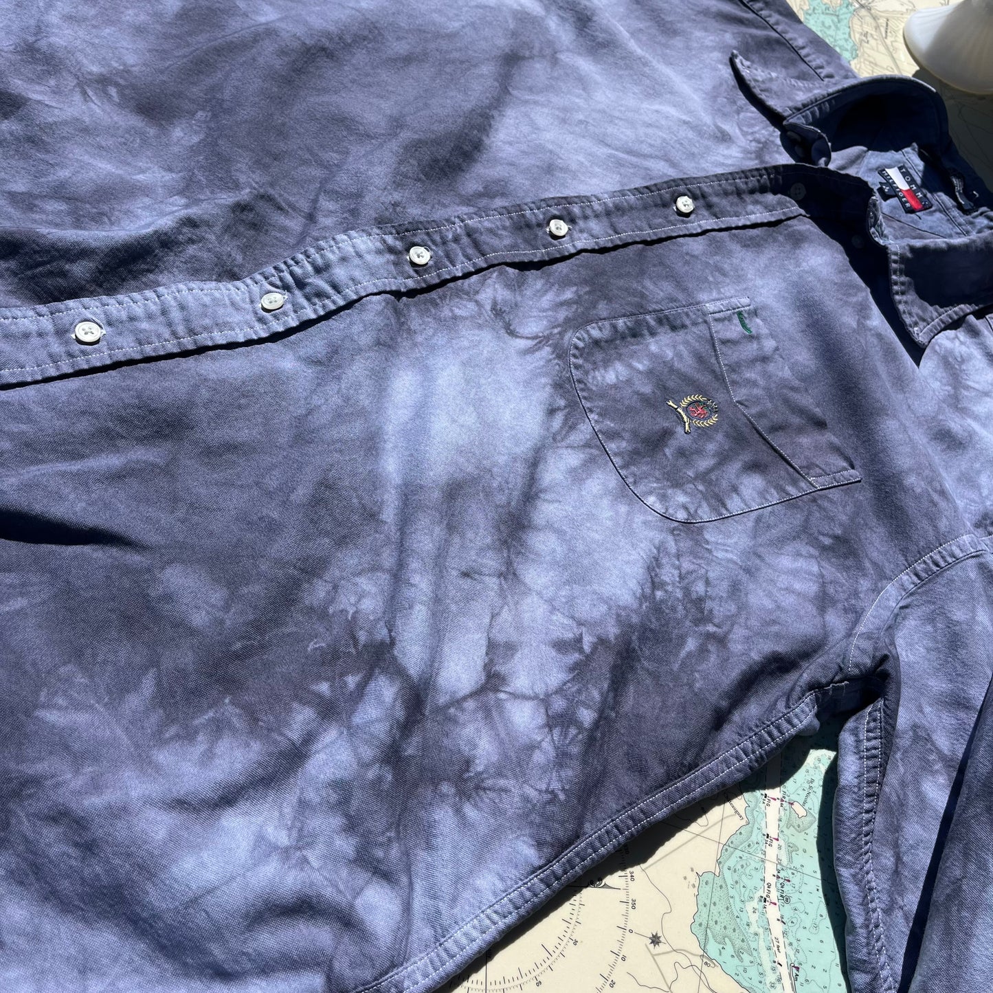 Upcycled Tommy Hilfiger Rough Dyed Navy Button Up