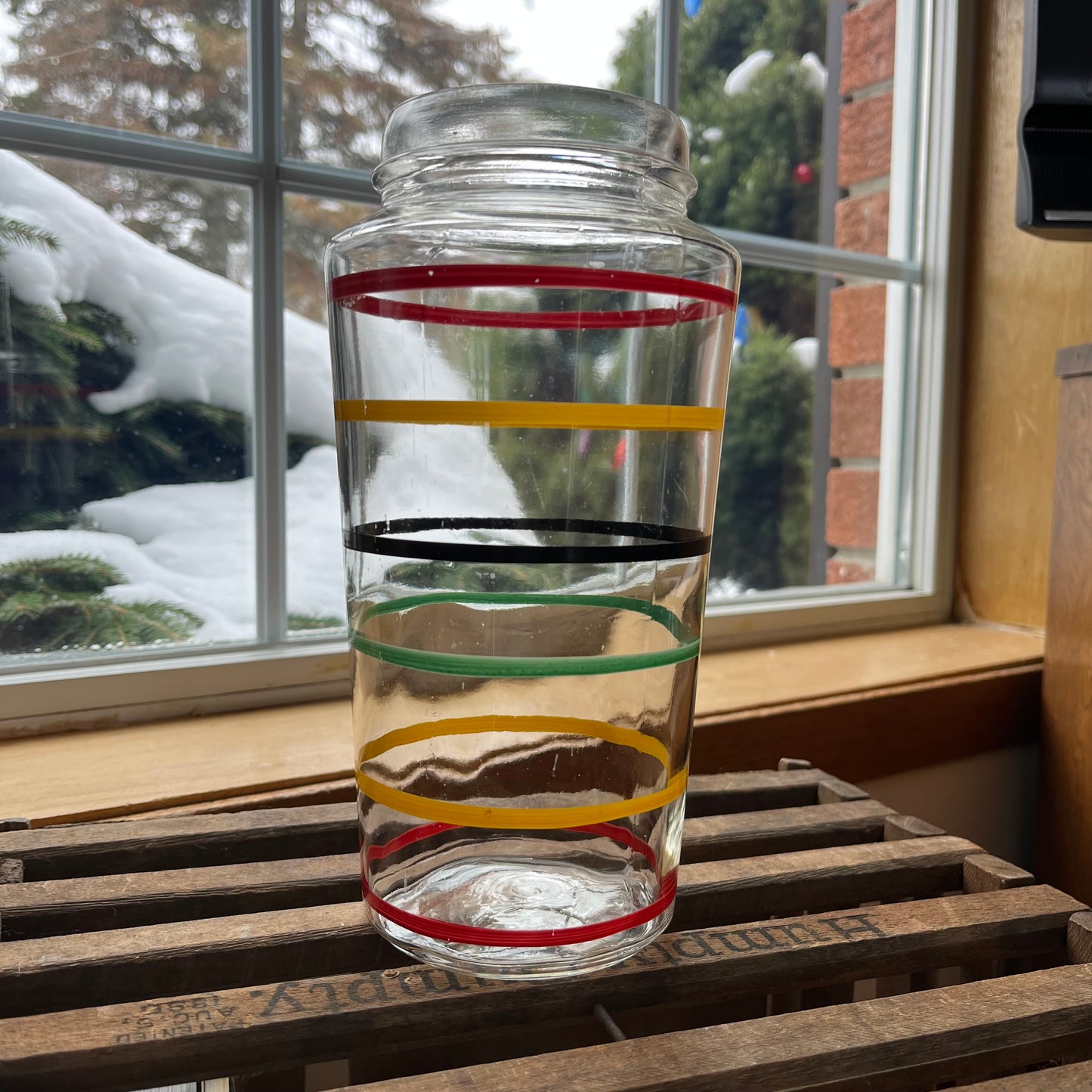 Vintage Anchor Hocking Ring Ding Rainbow Pinstripe Glass Vase