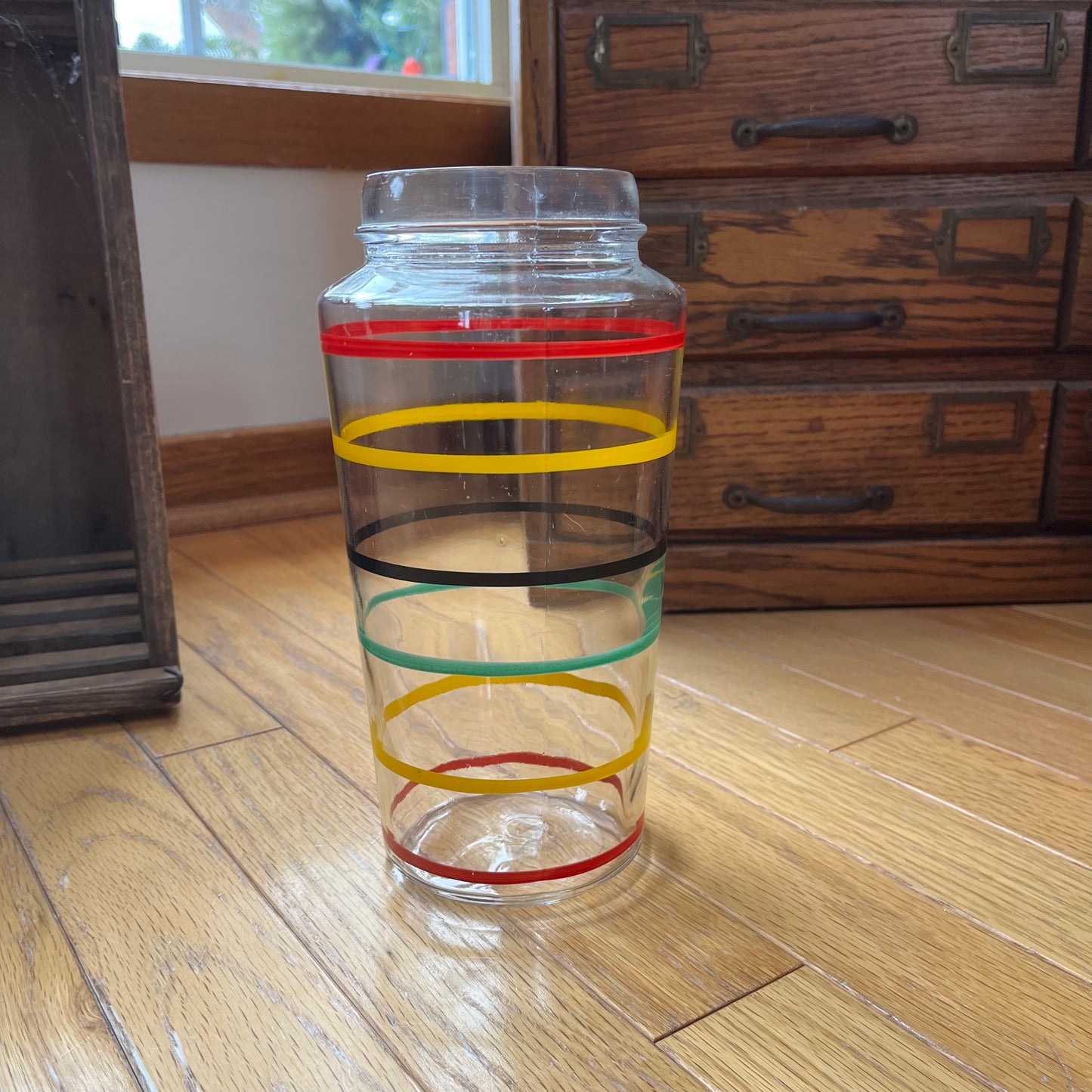 Vintage Anchor Hocking Ring Ding Rainbow Pinstripe Glass Vase