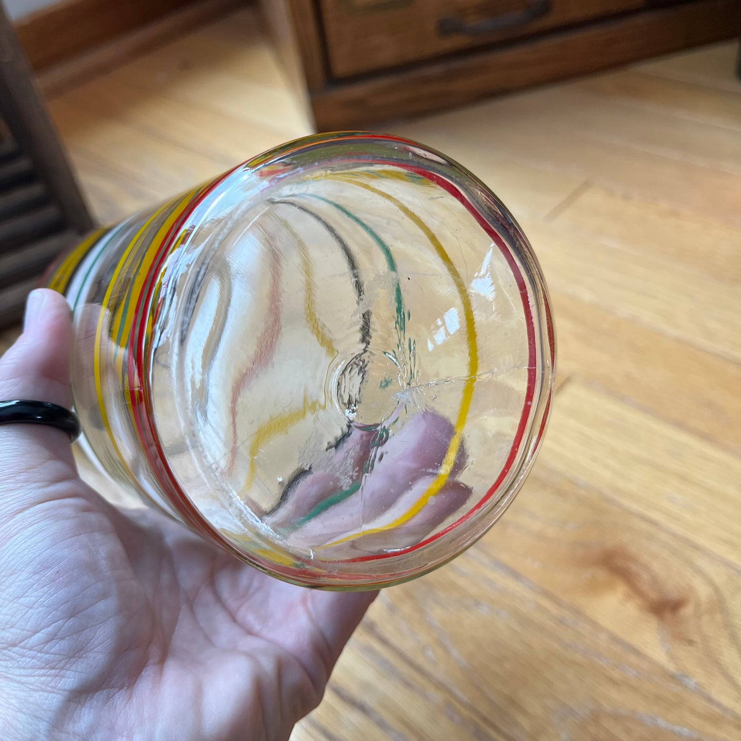 Vintage Anchor Hocking Ring Ding Rainbow Pinstripe Glass Vase