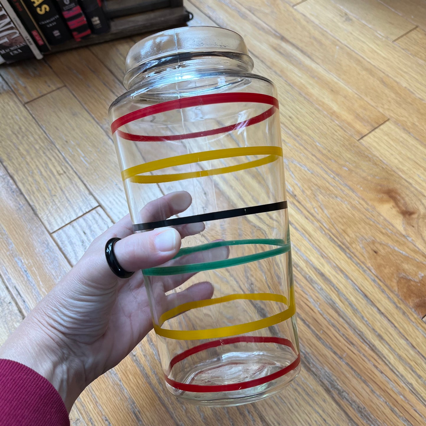 Vintage Anchor Hocking Ring Ding Rainbow Pinstripe Glass Vase