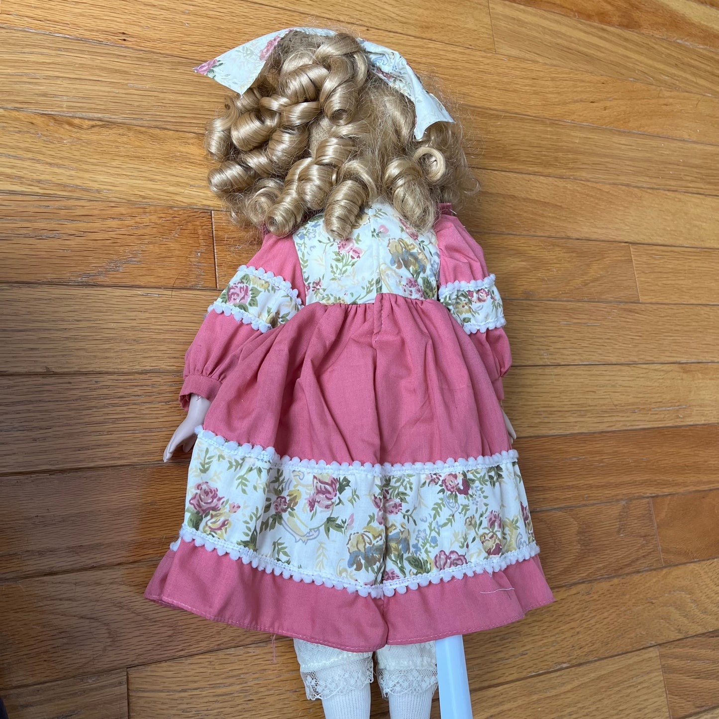 Vintage 90s Porcelain Doll with Pink Dress
