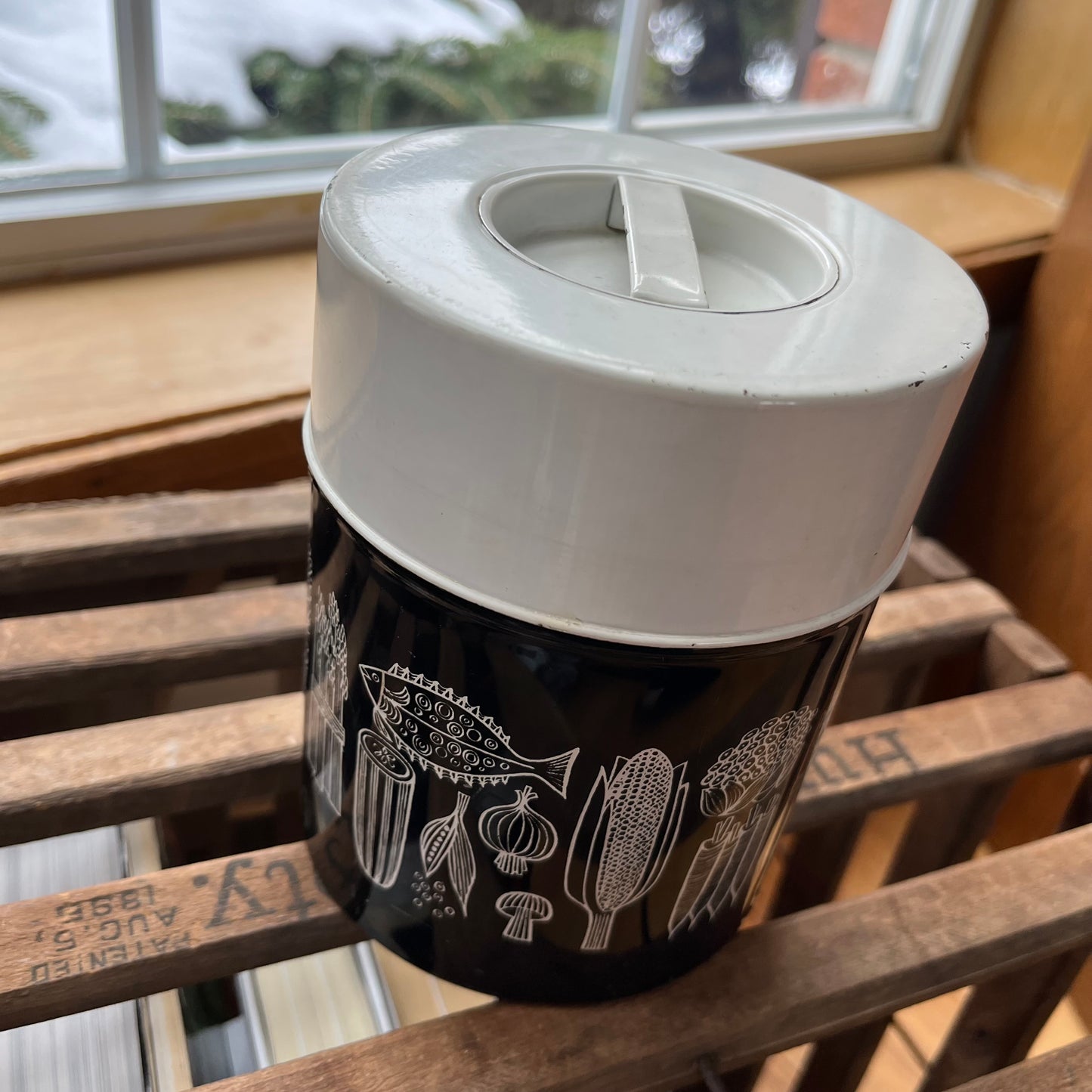 Vintage Mid Century Modern Black and White Graphic Tin Canister