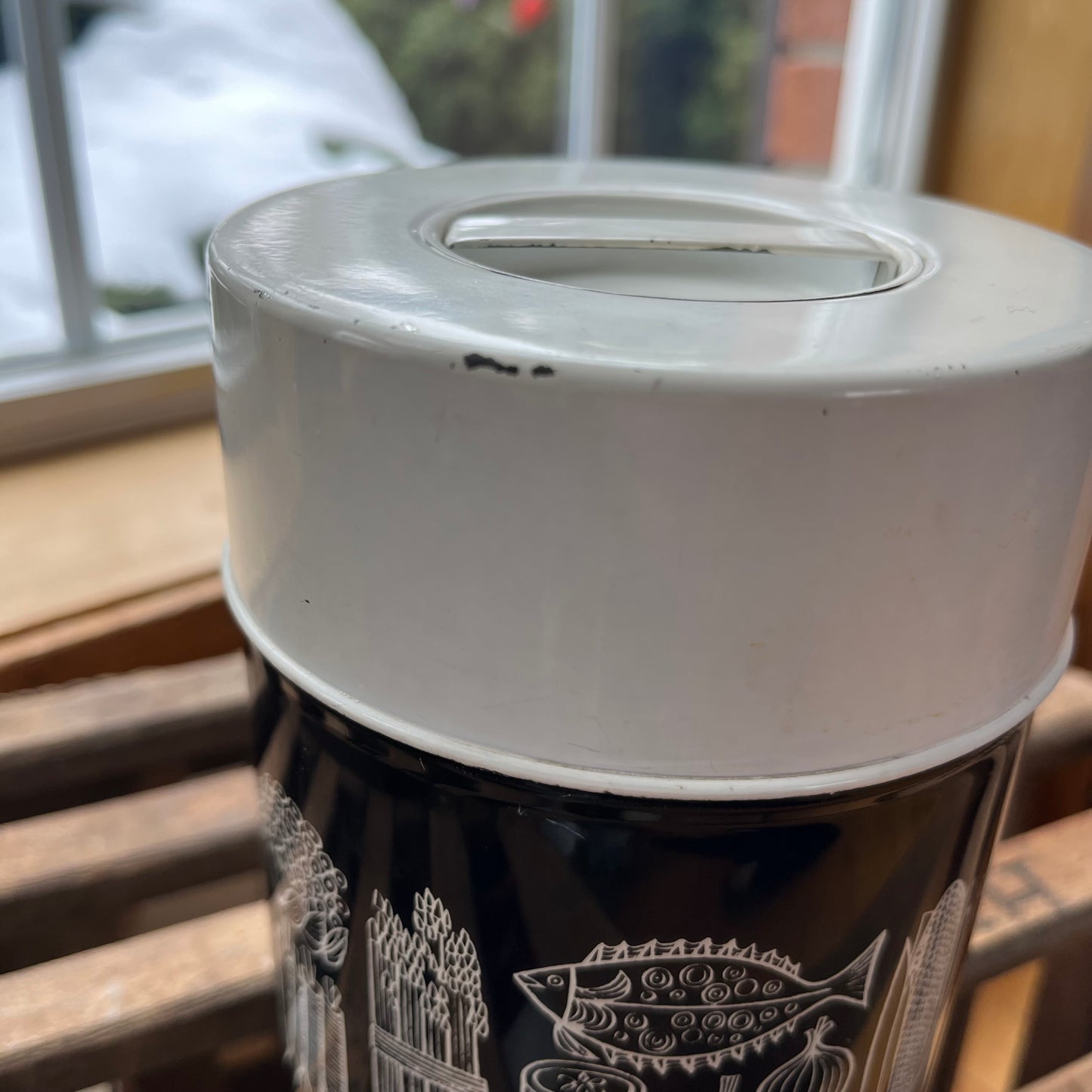 Vintage Mid Century Modern Black and White Graphic Tin Canister