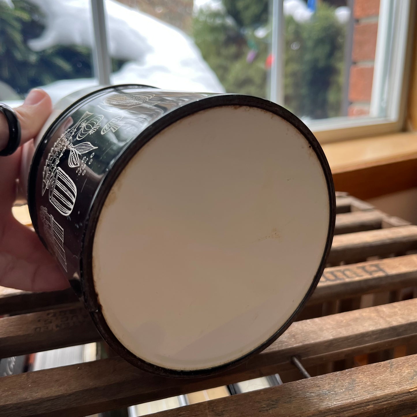 Vintage Mid Century Modern Black and White Graphic Tin Canister