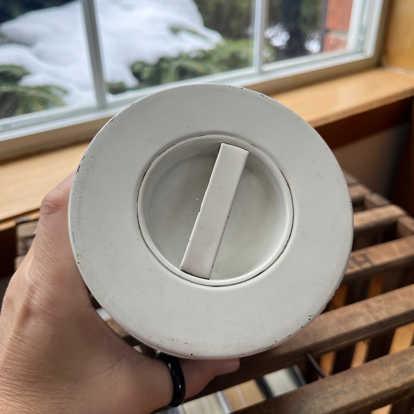 Vintage Mid Century Modern Black and White Graphic Tin Canister