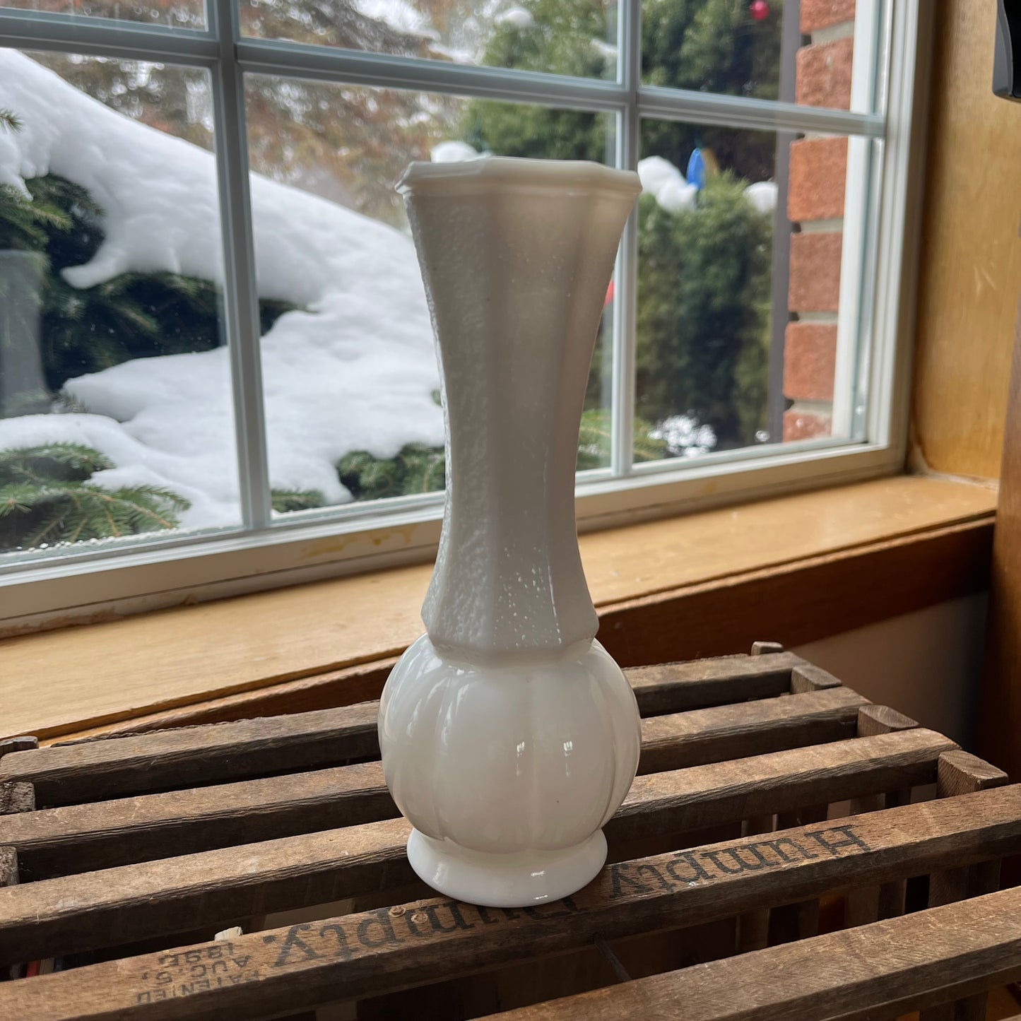 Vintage Textured Milk Glass Trumpet Vase