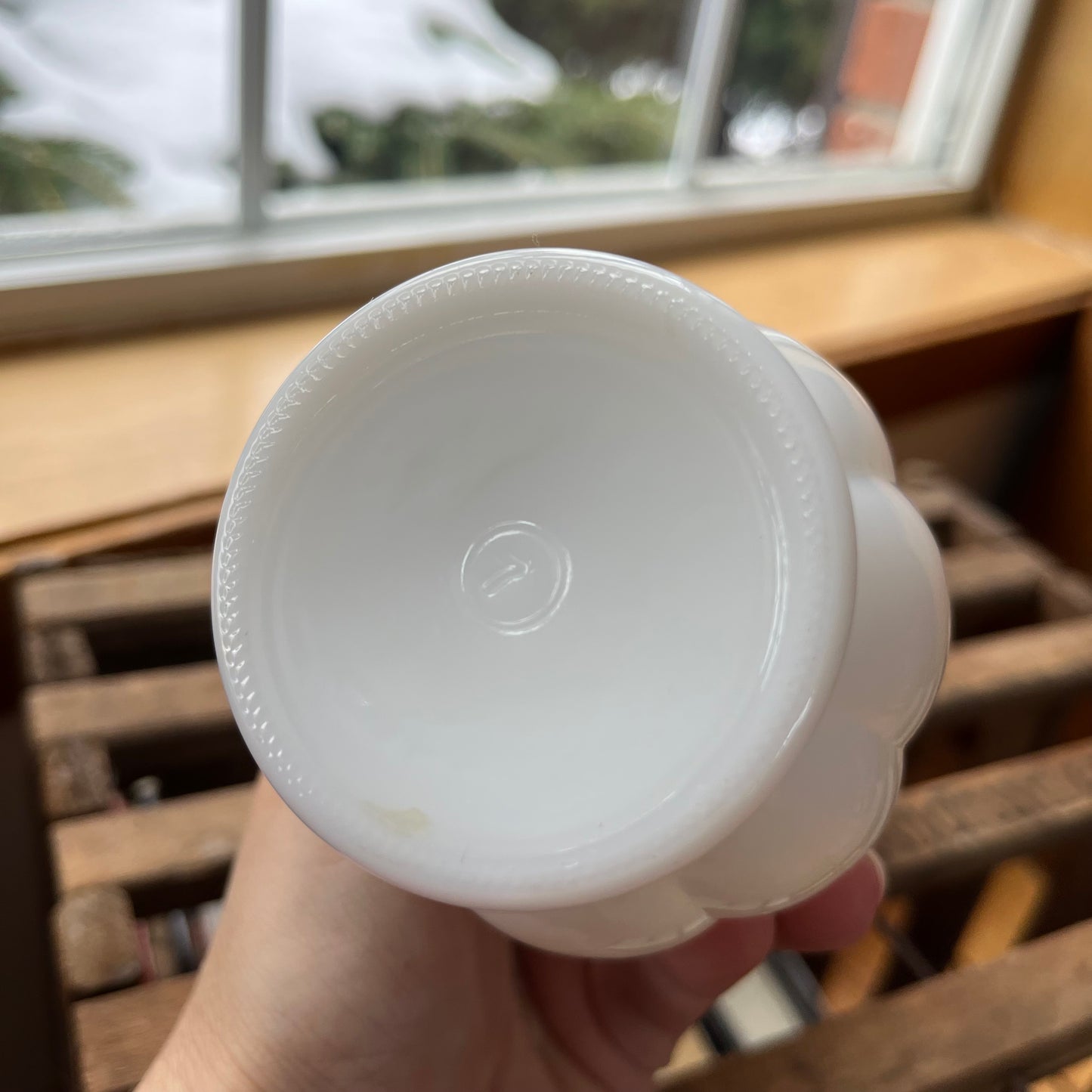 Vintage Textured Milk Glass Trumpet Vase