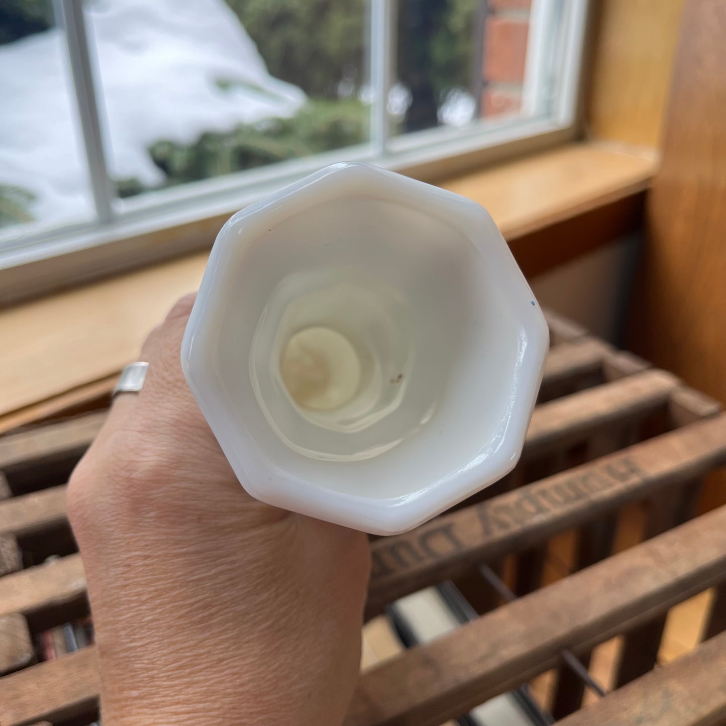 Vintage Textured Milk Glass Trumpet Vase