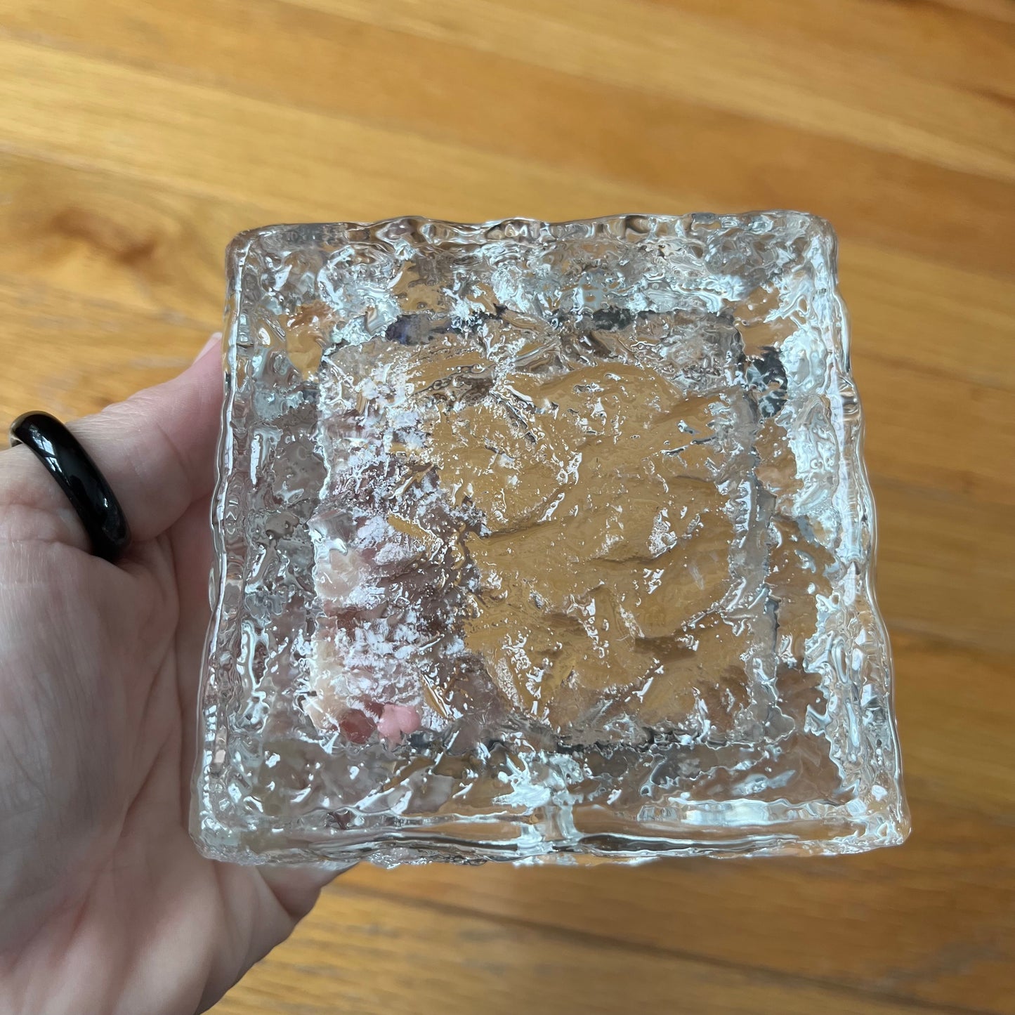 Vintage Whitefriars Glass Ice Block TableTop Lighter and Ashtray