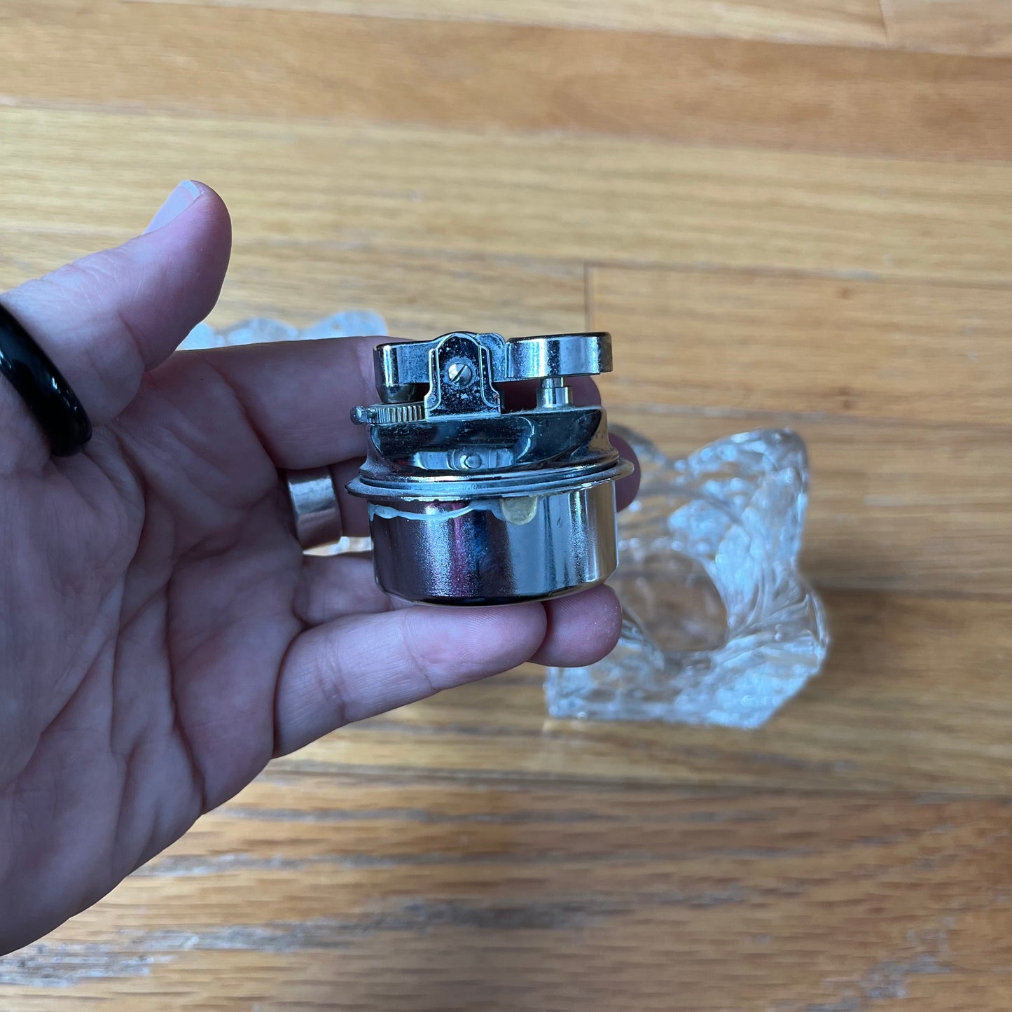 Vintage Whitefriars Glass Ice Block TableTop Lighter and Ashtray