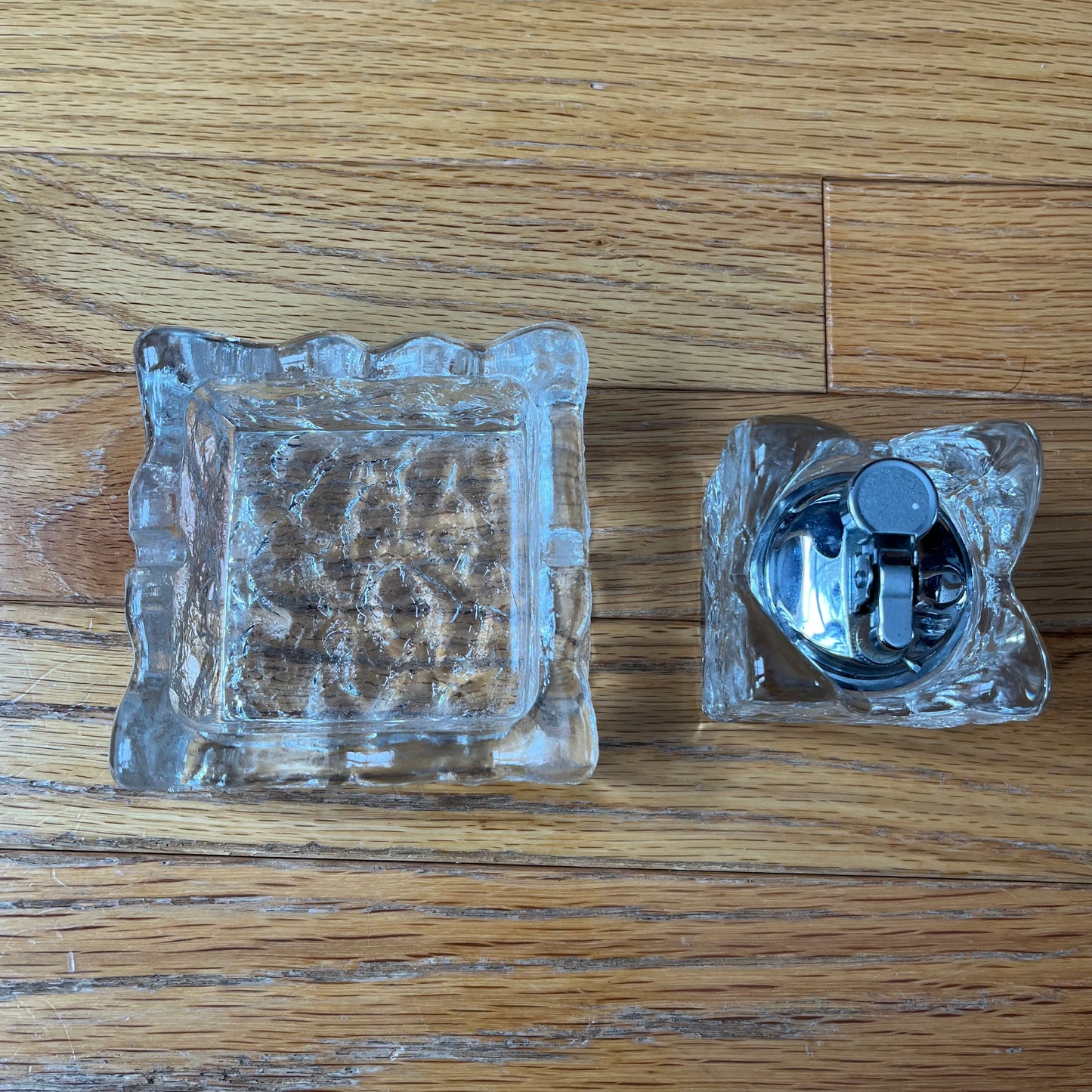 Vintage Whitefriars Glass Ice Block TableTop Lighter and Ashtray