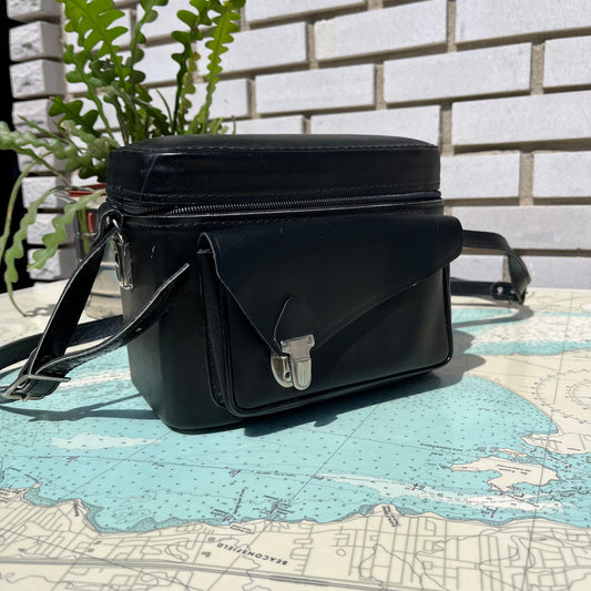 Vintage Black Leather Perrin Camera Bag