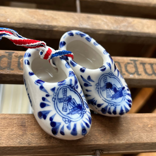 Vintage Ceramic Delft Blue Holland Shoes Clogs Dutch Windmills Holland Souvenir