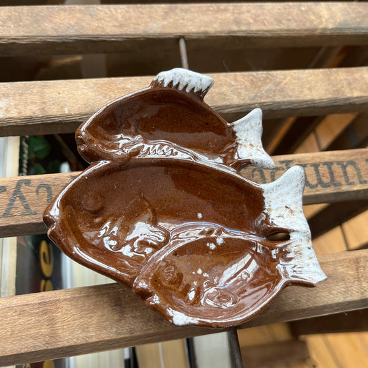 Vintage Evangeline Pottery Brown Fish Trinket Dish