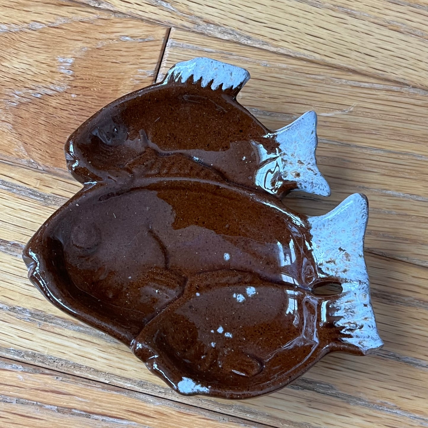 Vintage Evangeline Pottery Brown Fish Trinket Dish