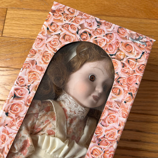Vintage 90s Porcelain Doll with Floral Dress