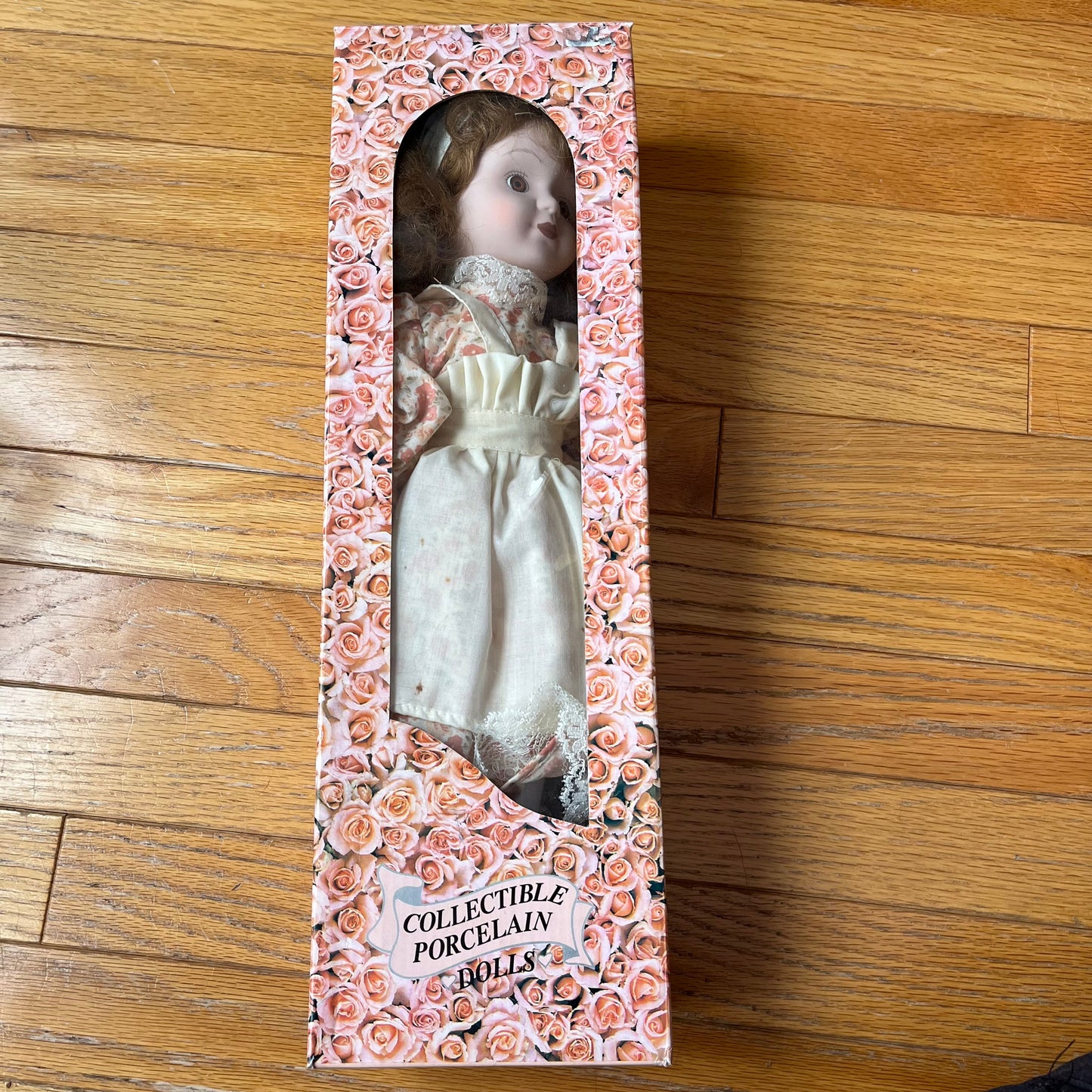 Vintage 90s Porcelain Doll with Floral Dress