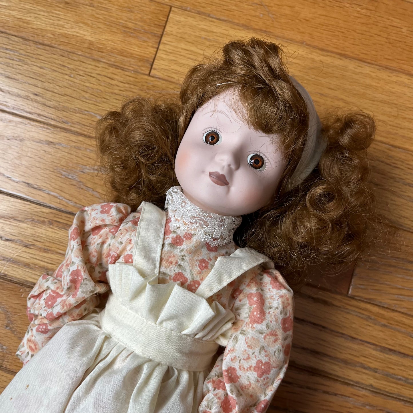 Vintage 90s Porcelain Doll with Floral Dress