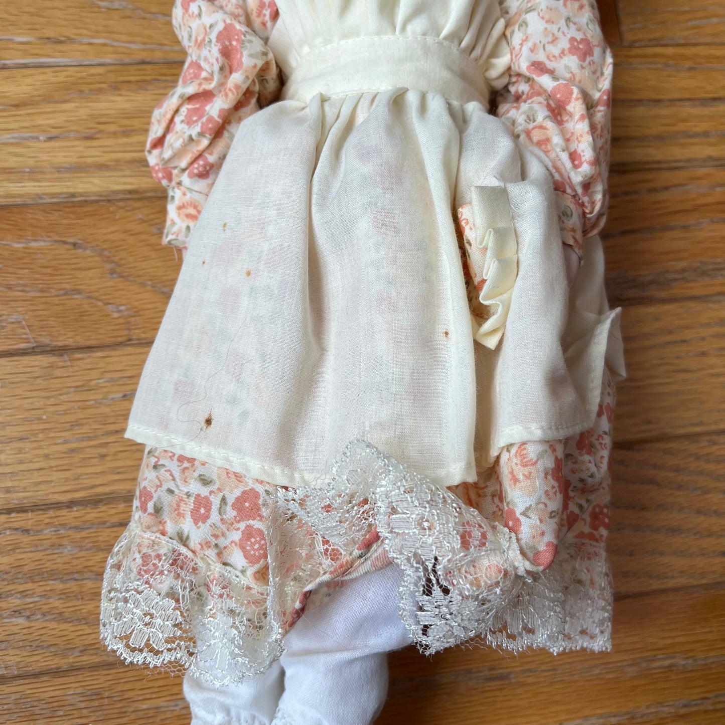 Vintage 90s Porcelain Doll with Floral Dress