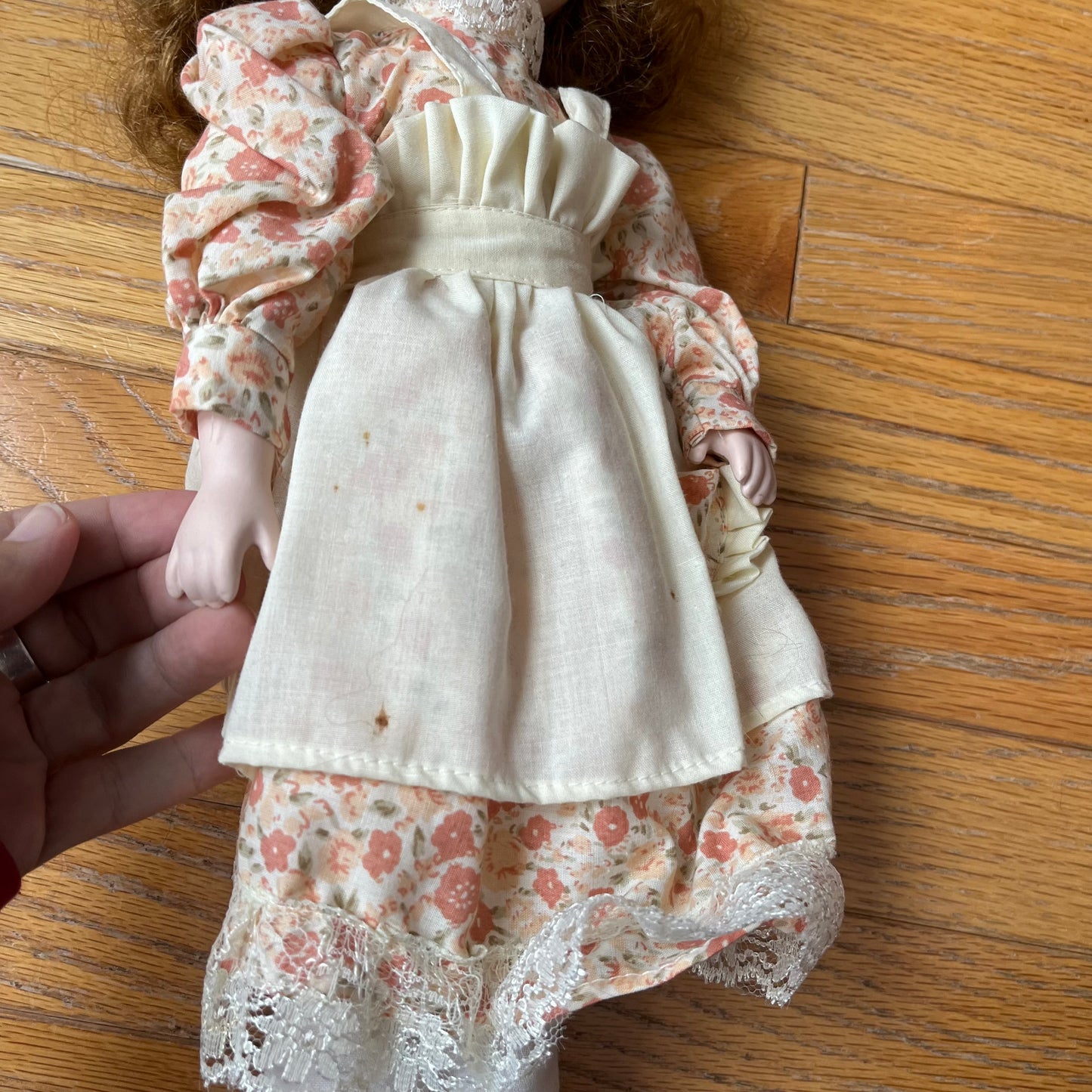 Vintage 90s Porcelain Doll with Floral Dress