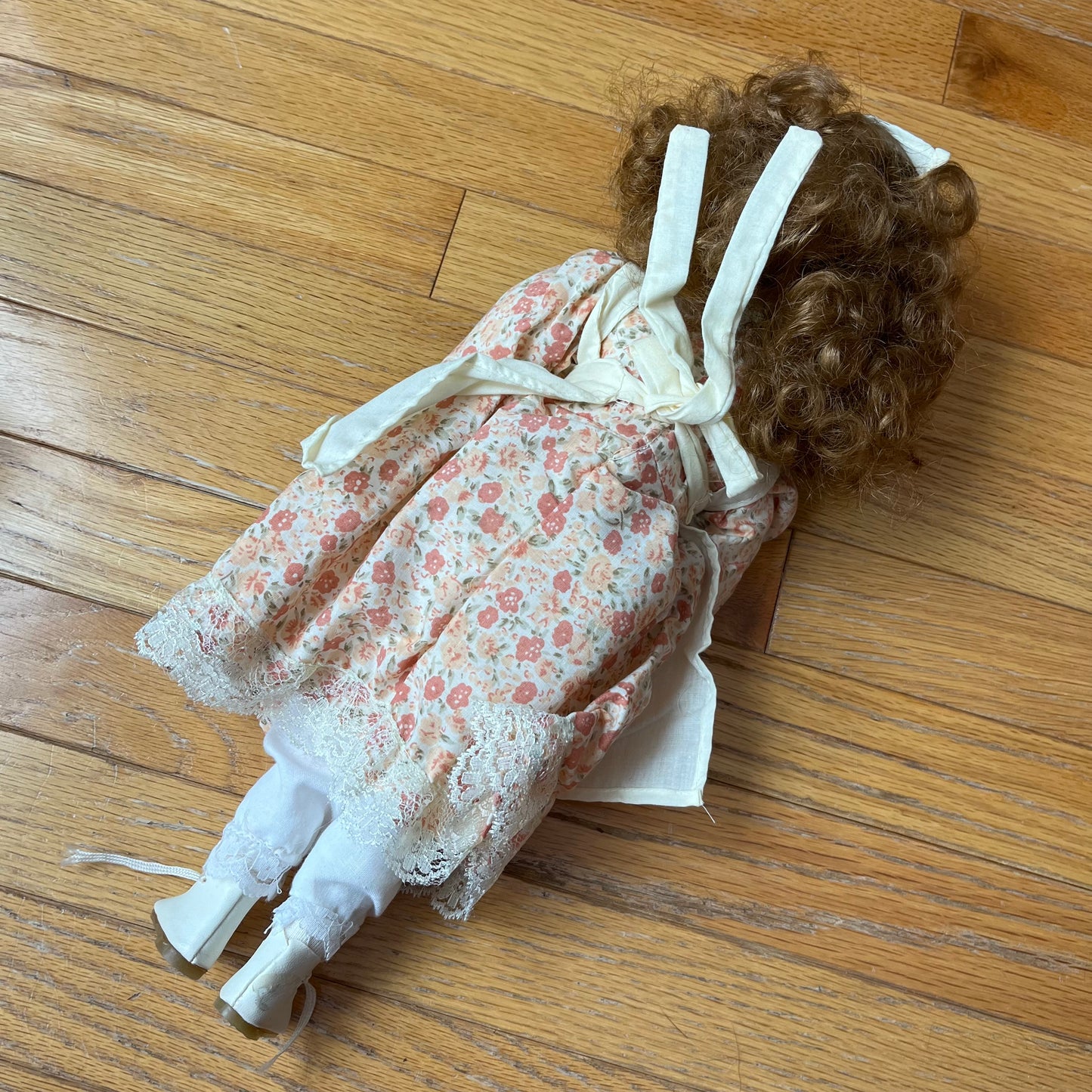Vintage 90s Porcelain Doll with Floral Dress