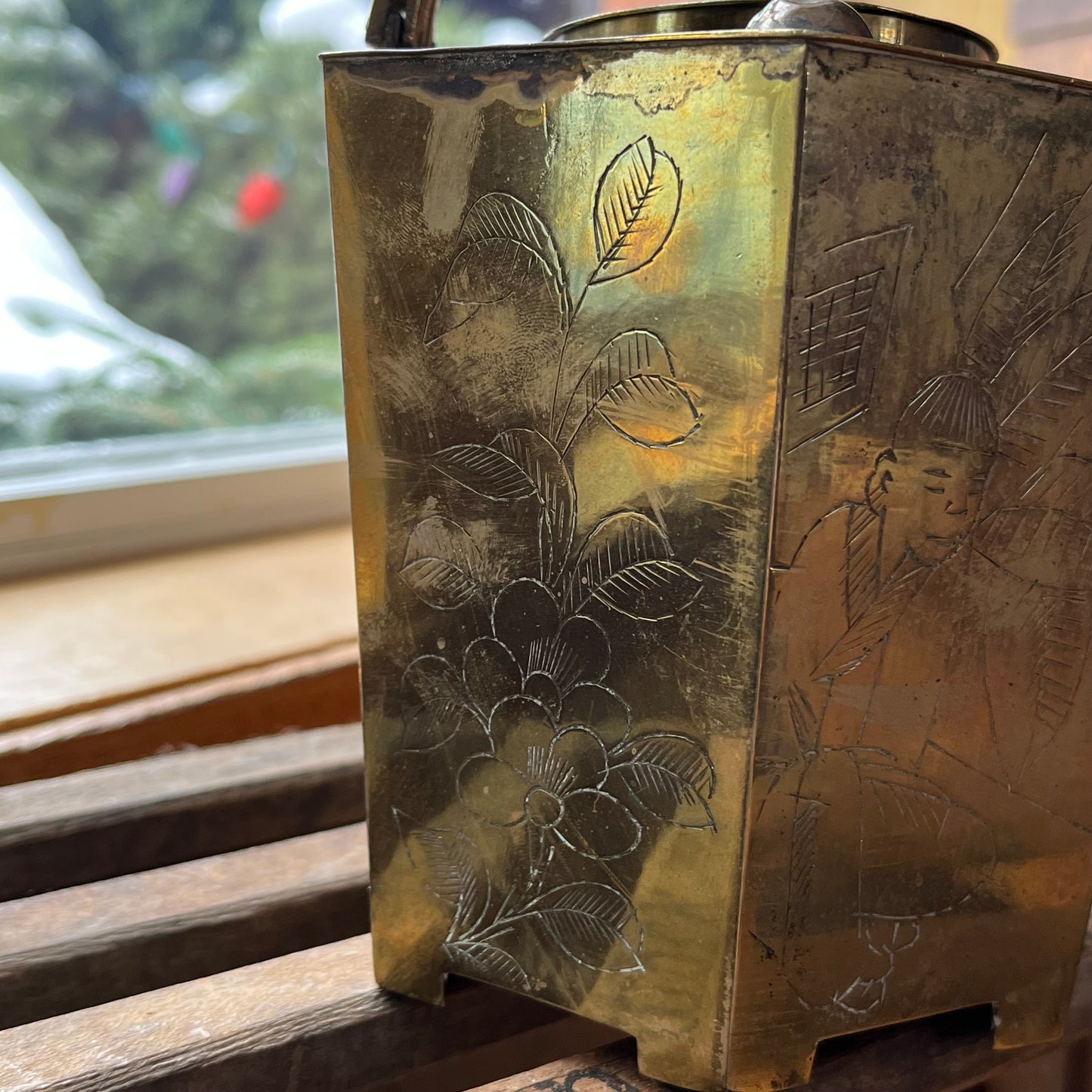 Vintage Etched Brass Chinese Teapot