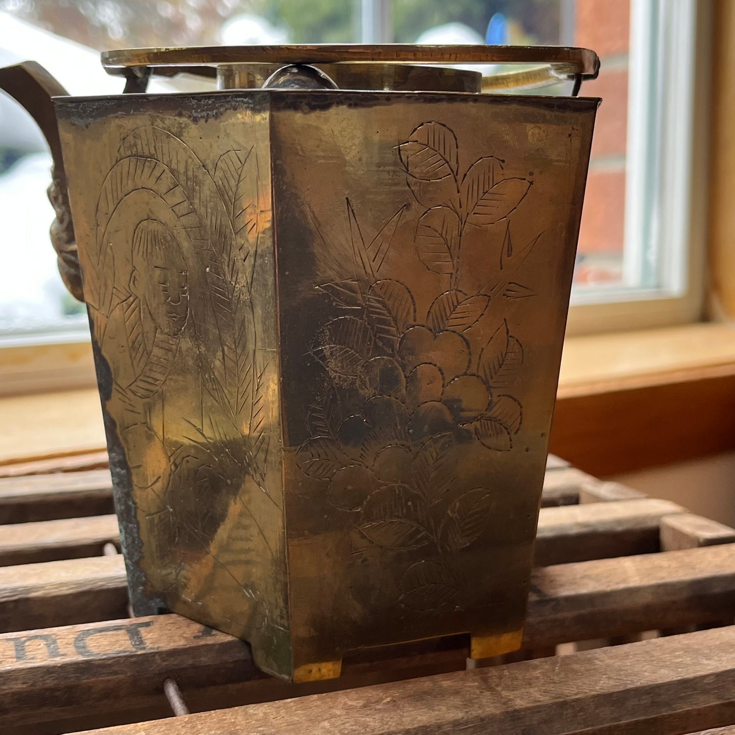 Vintage Etched Brass Chinese Teapot