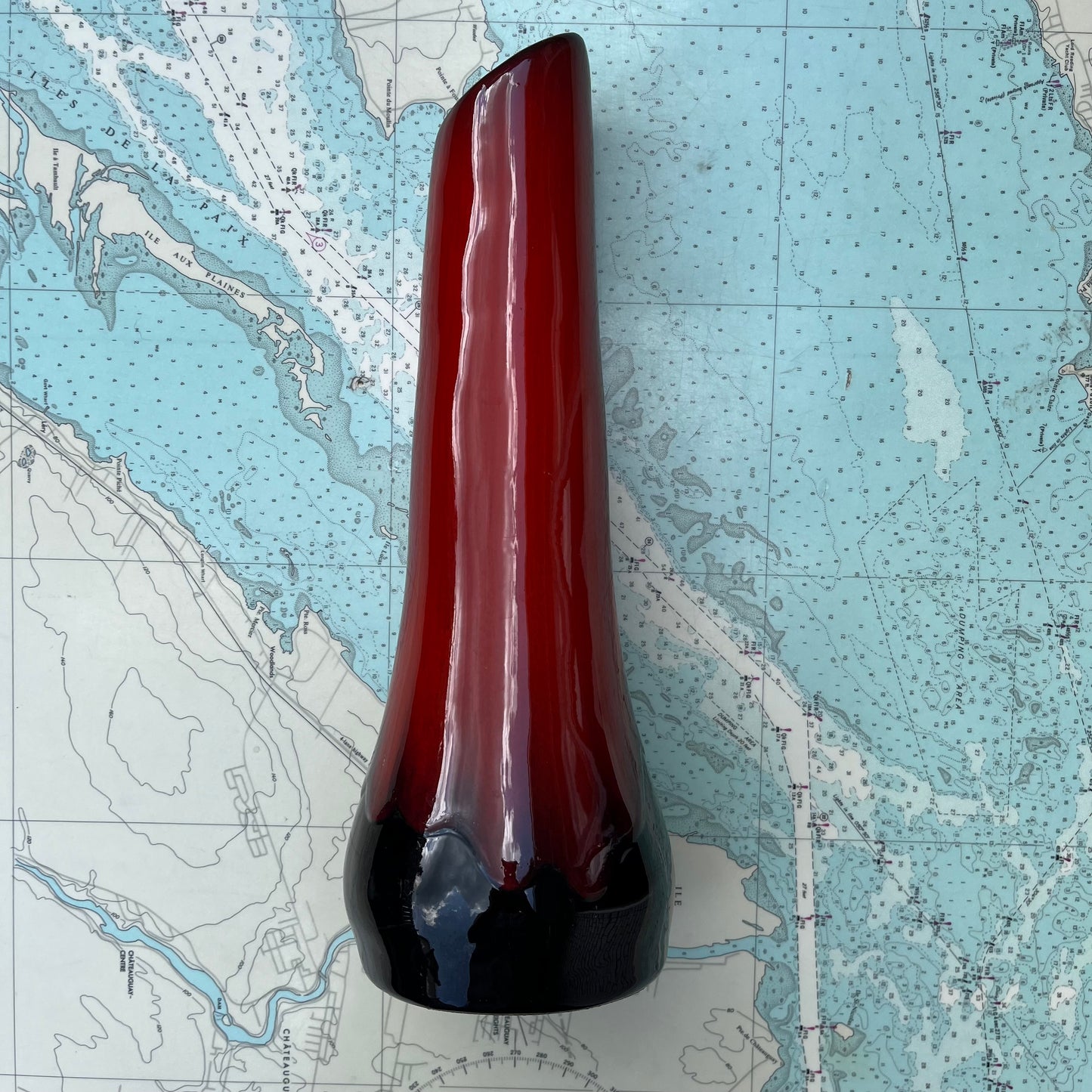 Vintage Evangeline Large Ceramic Red Drip Canadiana Vase