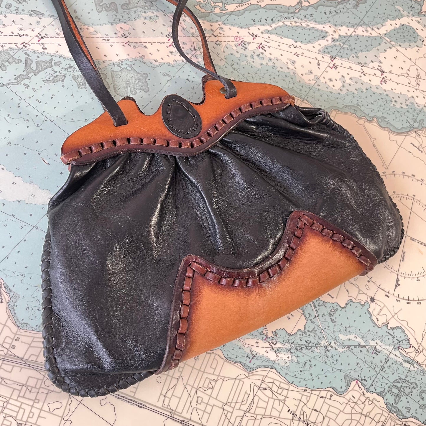 Vintage Tooled Leather Two-Tone Purse