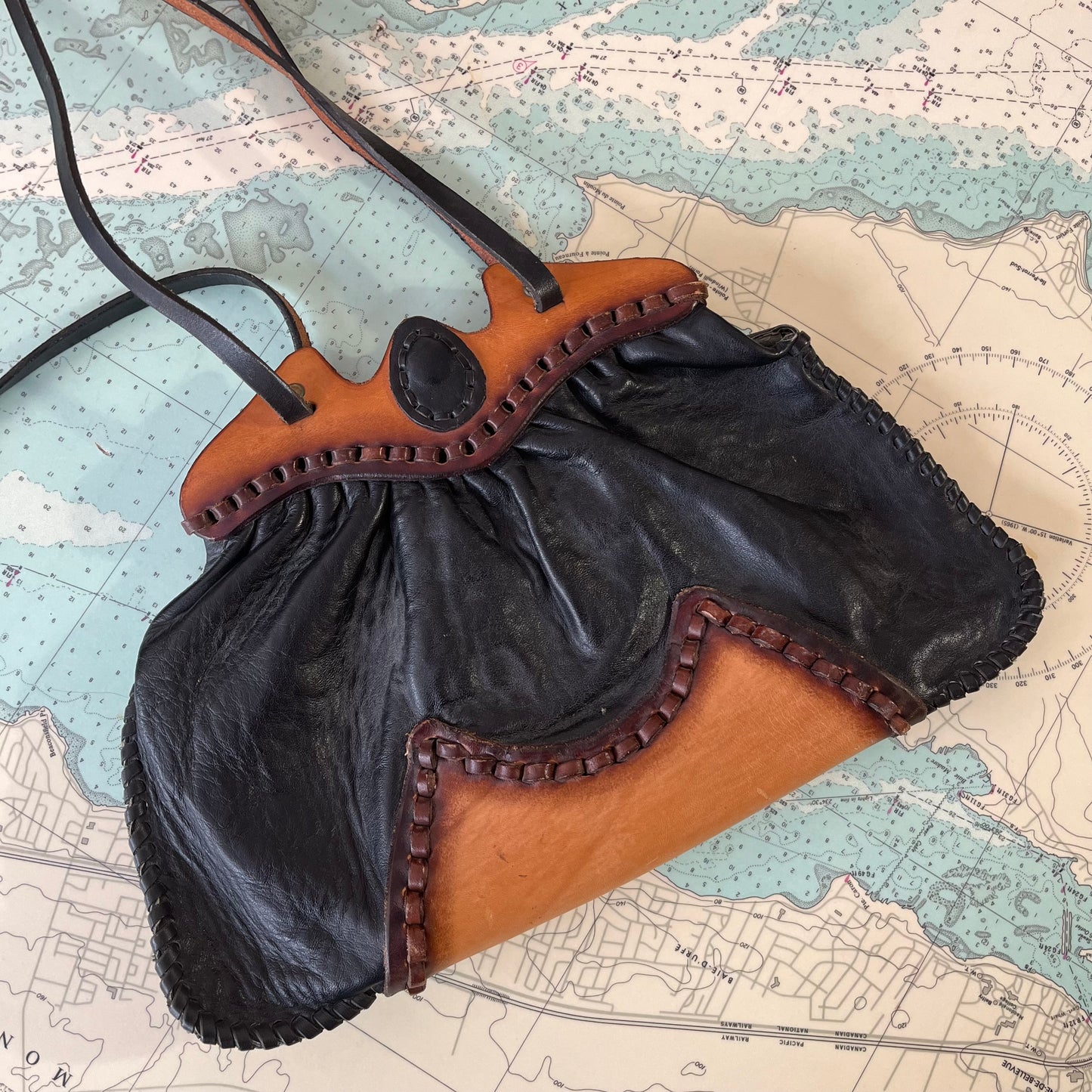 Vintage Tooled Leather Two-Tone Purse