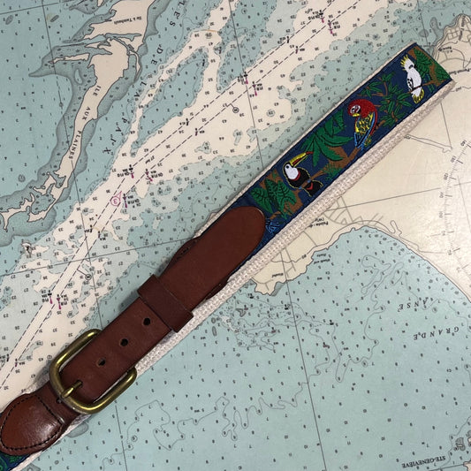Vintage 90s Tropical Bird Parrot Pattern Belt