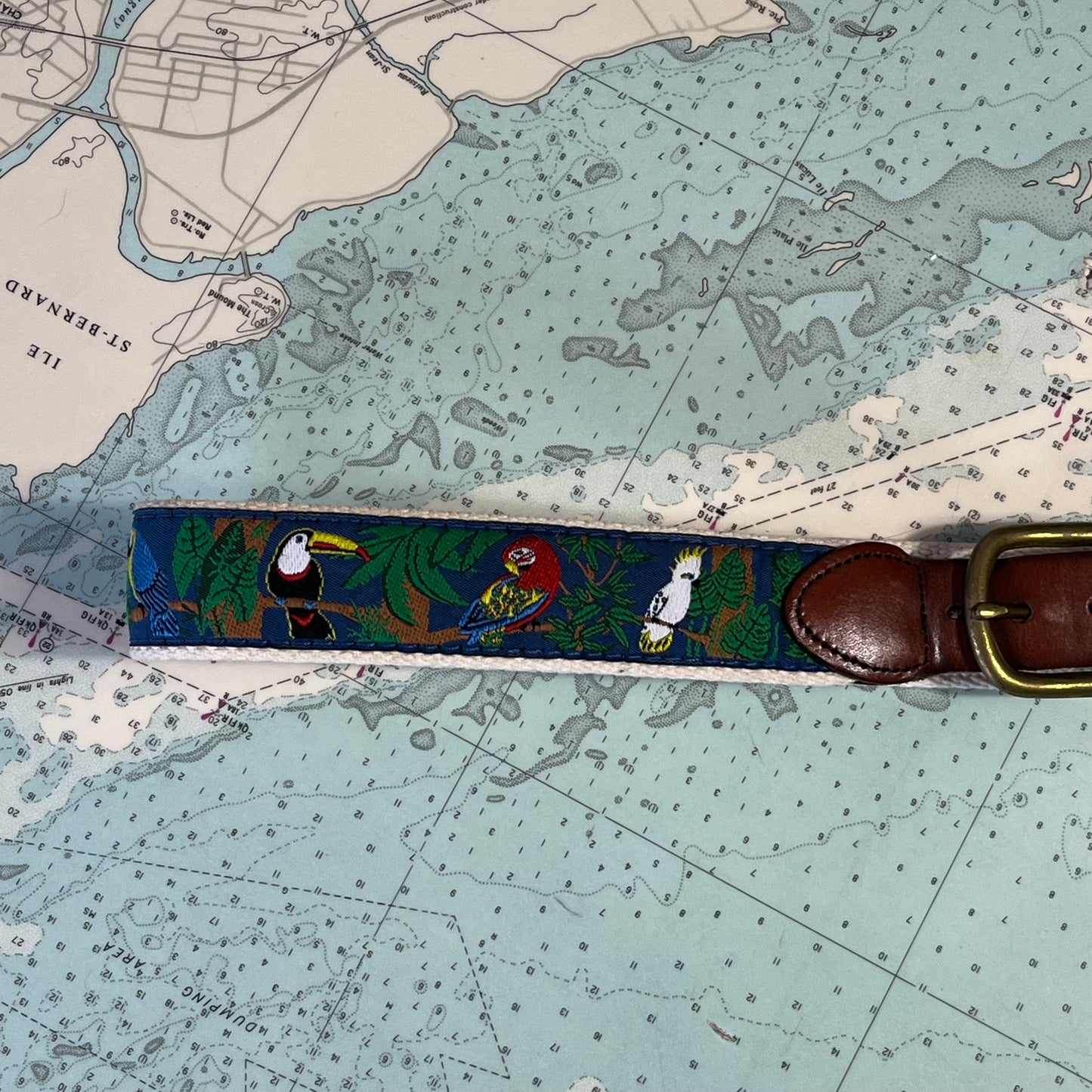 Vintage 90s Tropical Bird Parrot Pattern Belt