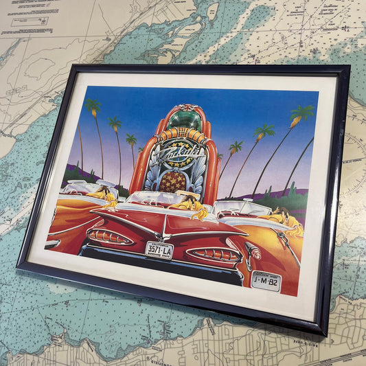 Vintage 1982 Framed Drive In Rock-Ola Jukebox Print by John Mac