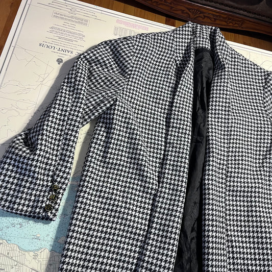 Vintage Black and White Houndstooth Open Front Cardigan