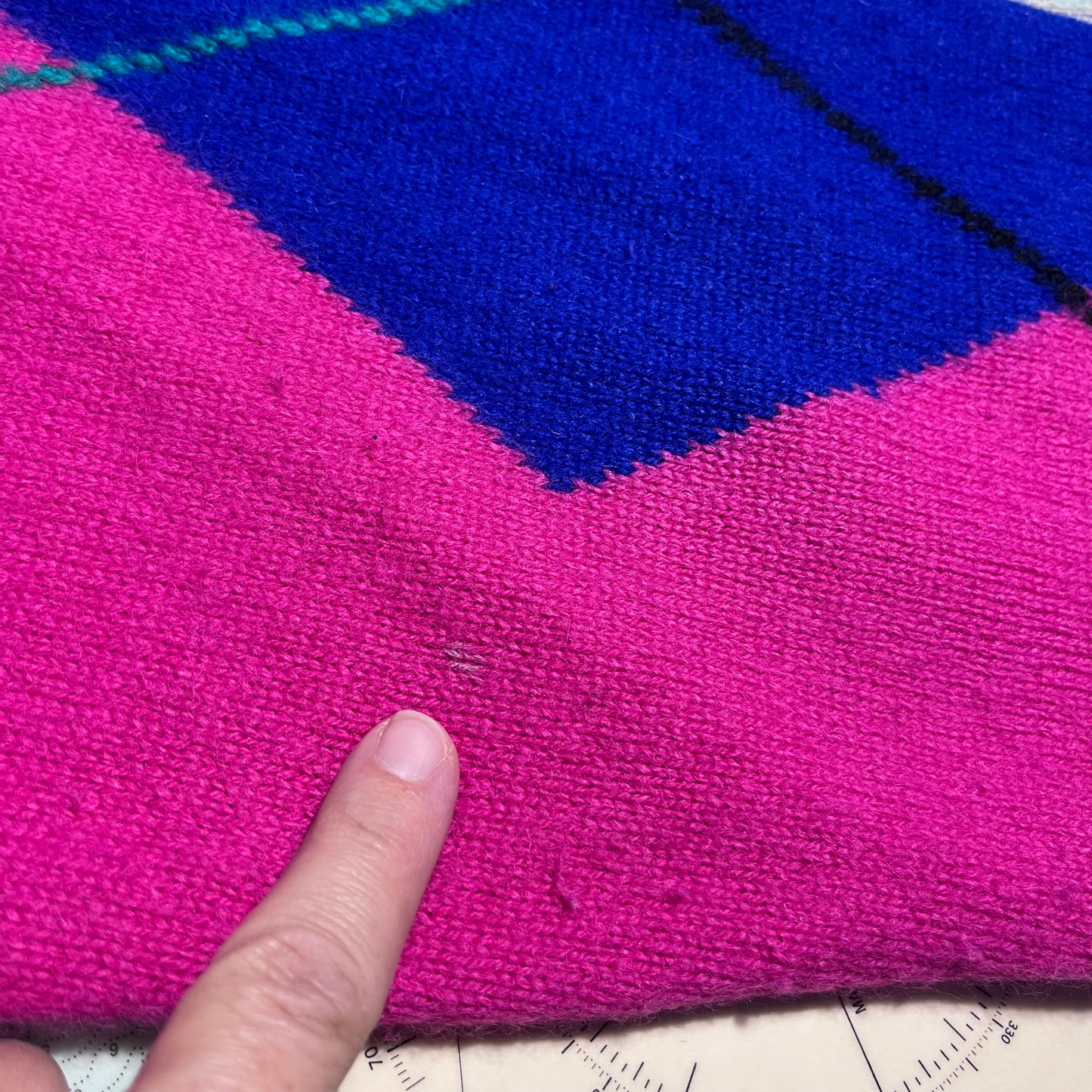 Vintage Pink Argyle Cardigan with Shoulder Pads